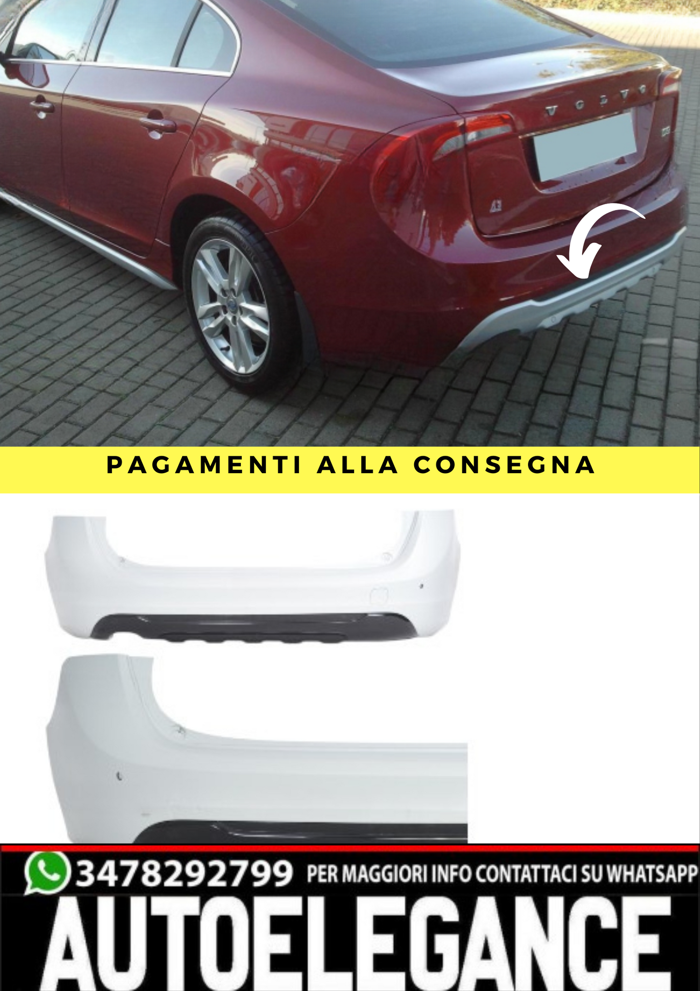 ❤️Spoiler paraurti posteriore ver 1  ADATTO  PER VOLVO V60 S60❤️