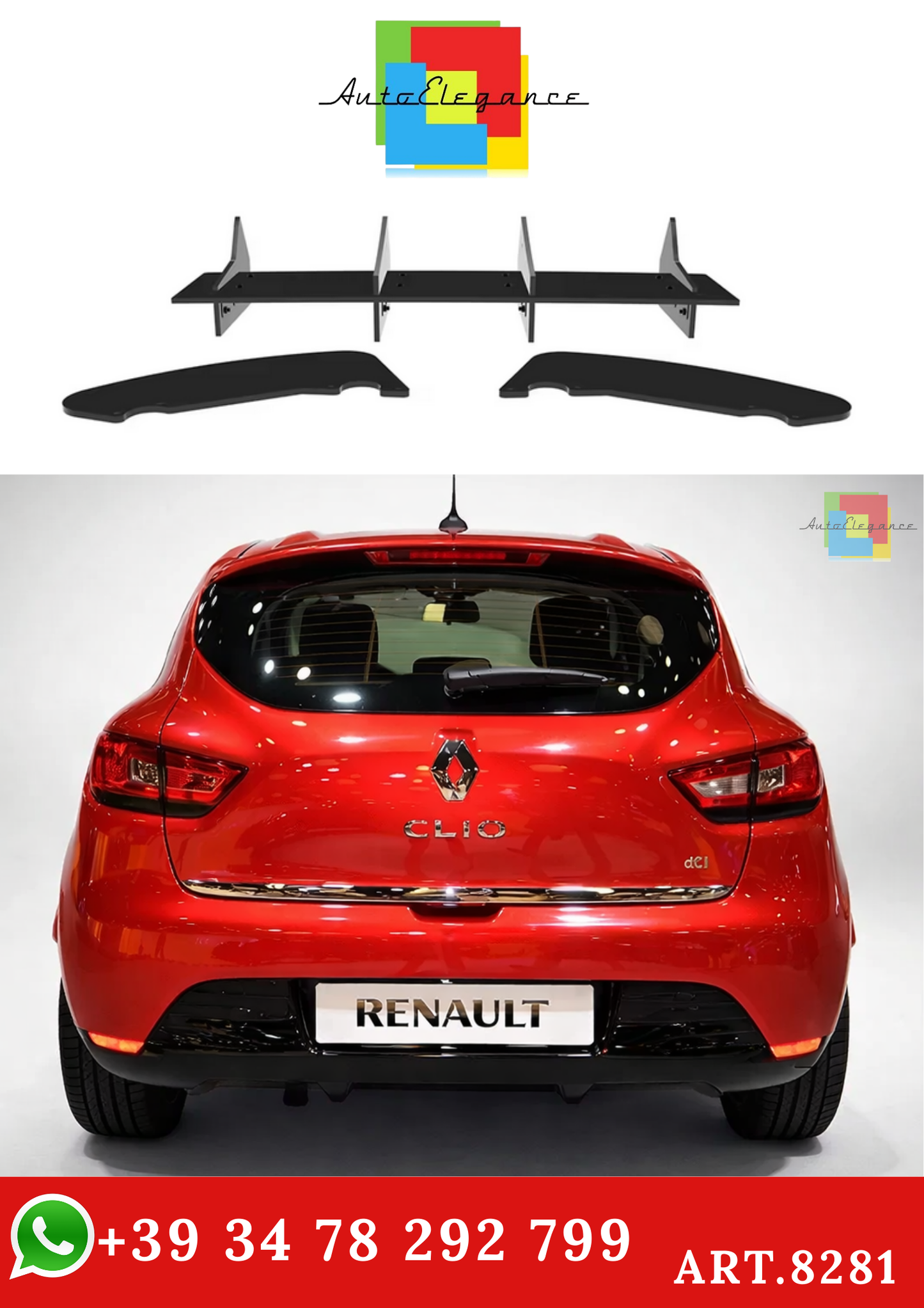 💫ART.8281 Diffusore Posteriore per Renault Clio Standard Edition 2013+💫