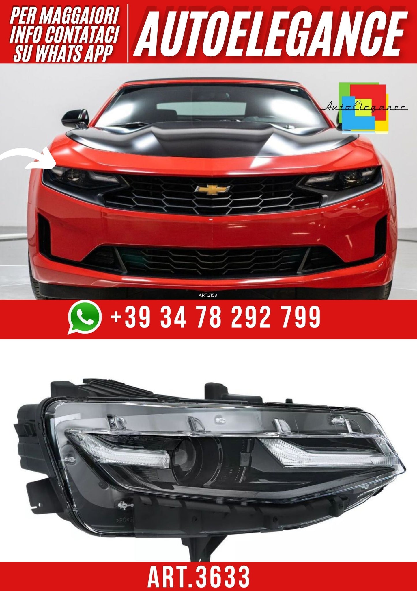 💫ART.3633 FARO DESTRO ADATTO PER CAMARO 19-23 LT💫