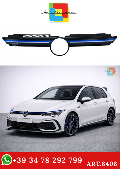 💫ART.8408 Griglia Anteriore con Striscia Luminosa Blue Line senza LED per VW Golf MK8 R Style💫