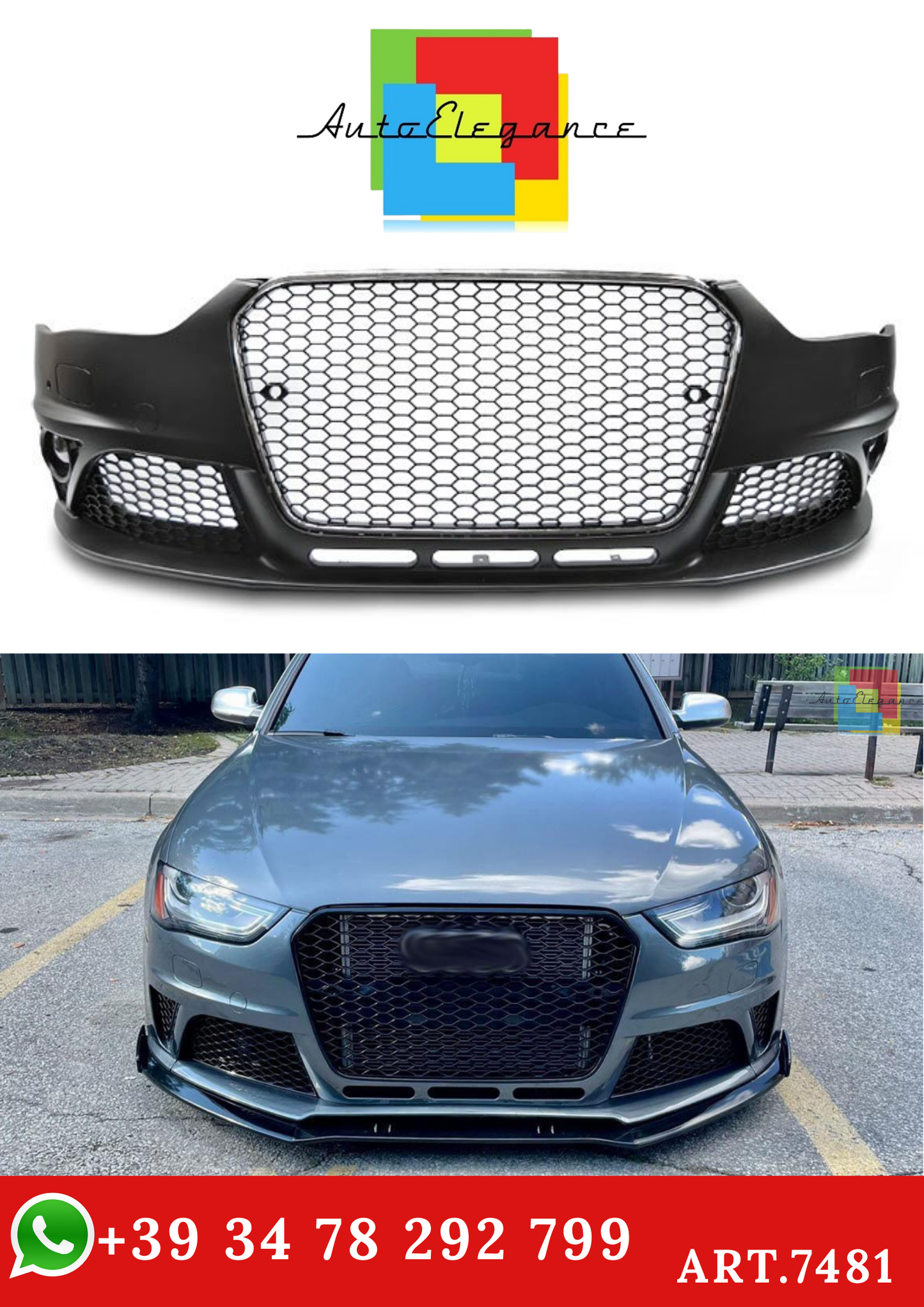 💫ART.7481 Paraurti Anteriore Look RS4 per AUDI A4 B8 2012-2015💫
