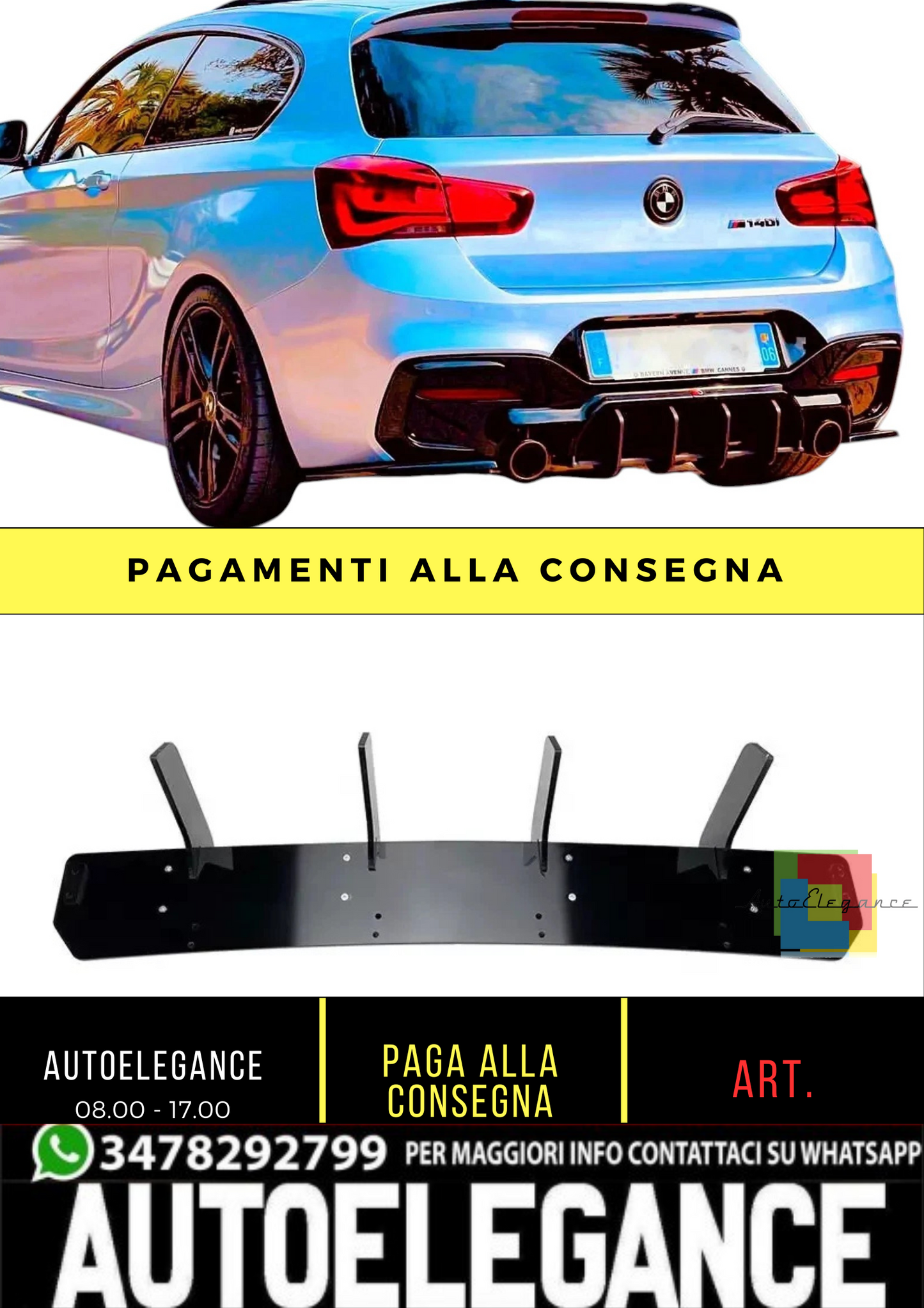 💕 Diffusore Posteriore Nero Lucido Shark Fin BMW F20 F21 LCI M135i M140i 💕
