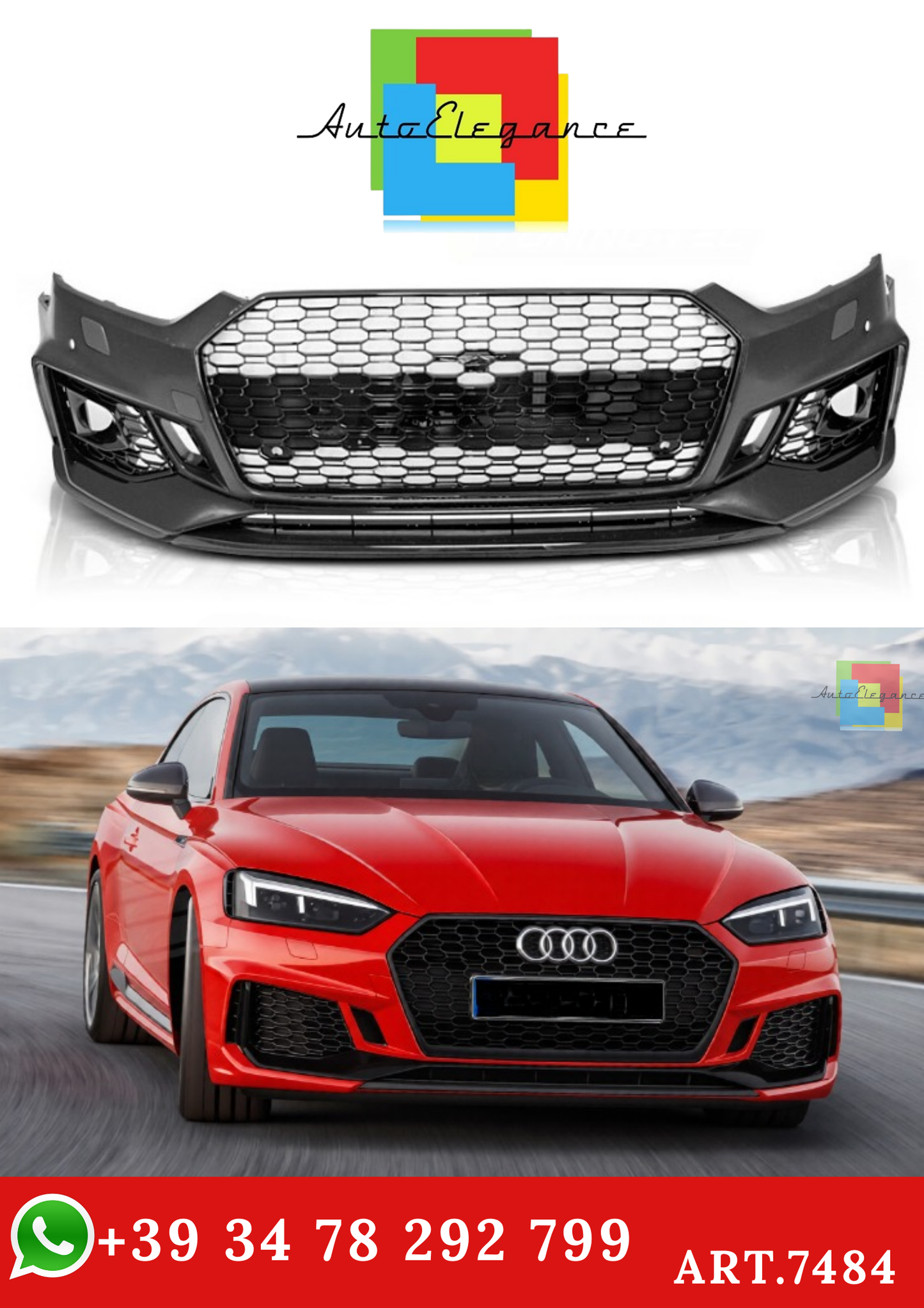 💫ART.7484 Paraurti Anteriore Look RS5 NERO PDC per AUDI A5 16-19💫