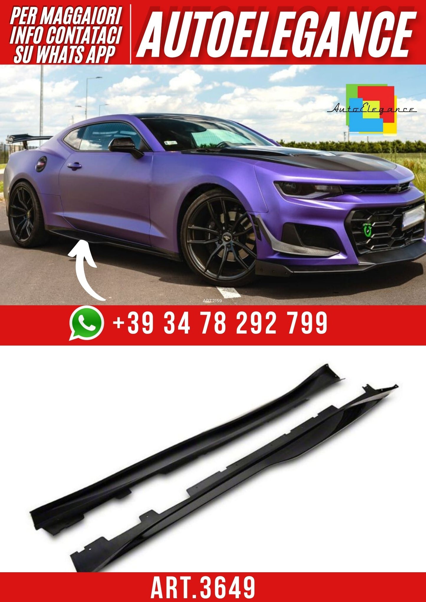 💫ART.3649 SOTTOMINIGONNE ADATTO PER CHEVROLET CAMARO – ZL1 Style💫