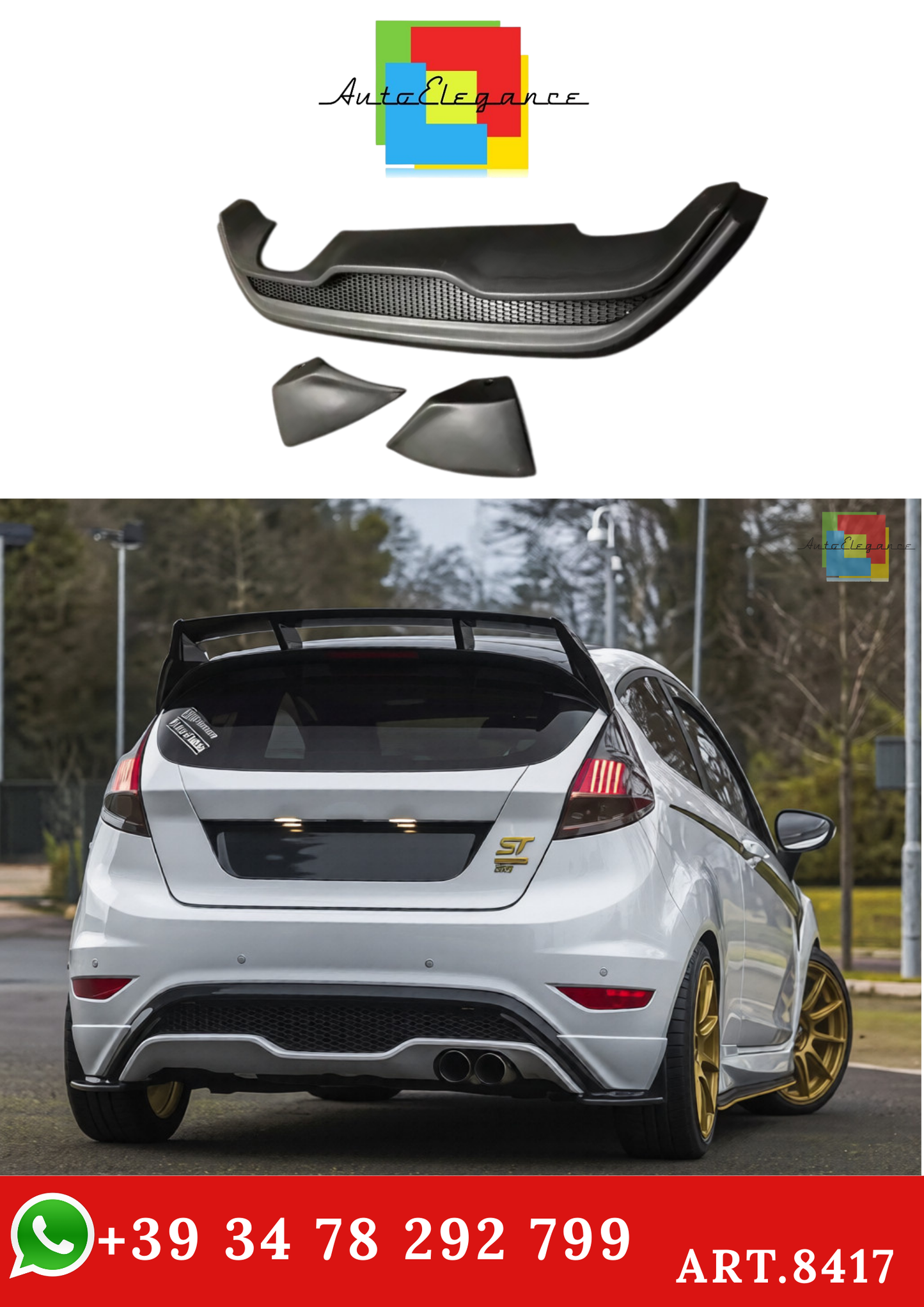 💫ART.8417 Diffusore Posteriore ABS Stile B per Ford Flesta MK6 2009 -2014💫