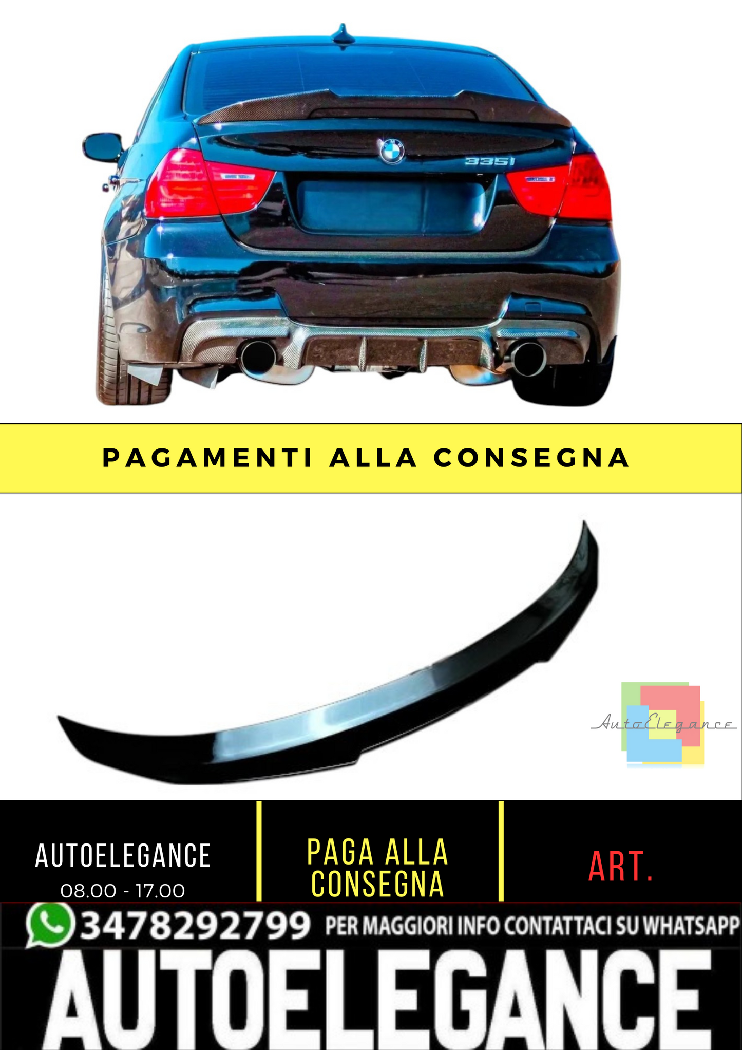 💕 Spoiler Ducktail PSM Nero Lucido BMW Serie 3 E90 M3 Berlina 2005–2012 💕
