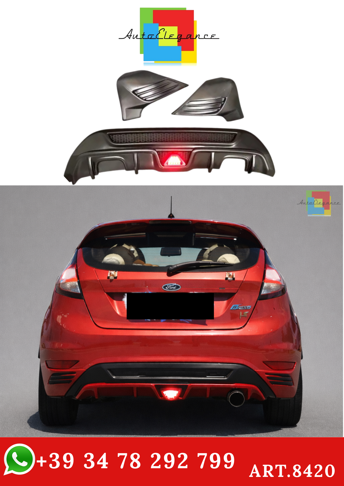 💫ART.8420 Diffusore Posteriore (3 PEZZI) ABS Stile A per Ford Flesta MK6 2009-2014💫