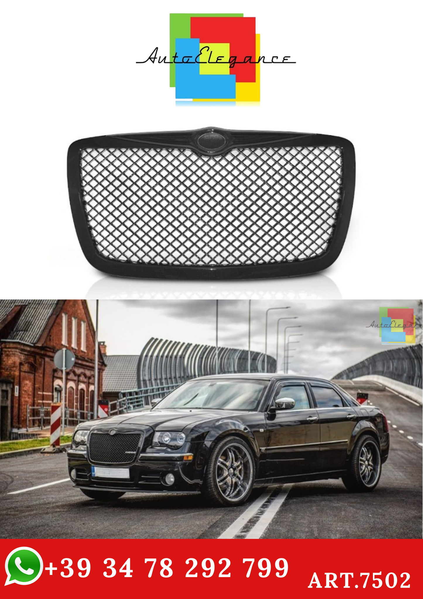 💫ART.7502 GRIGLIA STILE BENTLEY NERO LUCIDO per CHRYSLER 300 C 04-11💫