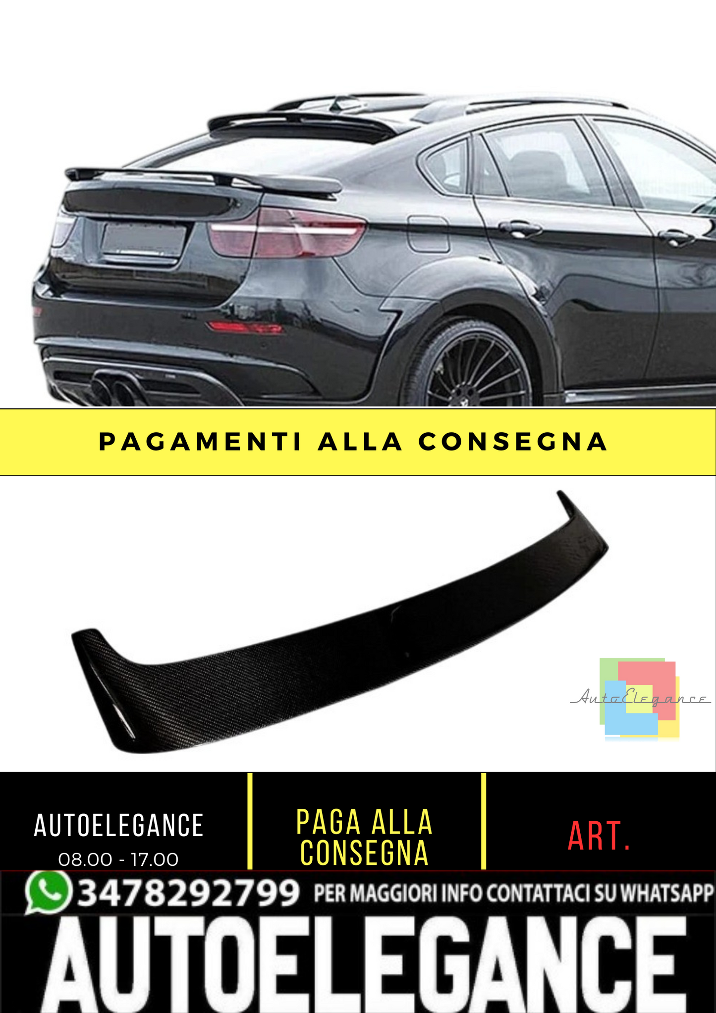 💕 Spoiler Tetto Posteriore Nero Lucido BMW X6 E71 X6M 2008–2015 Roof Wing 💕