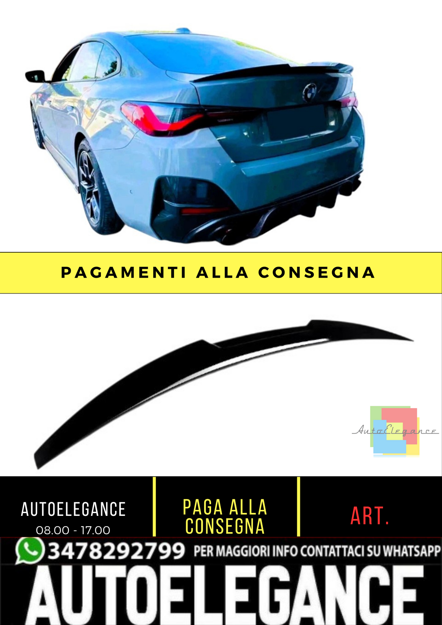 💕 Spoiler Posteriore M4 Style Nero Lucido BMW Serie 4 G26 Gran Coupé 💕