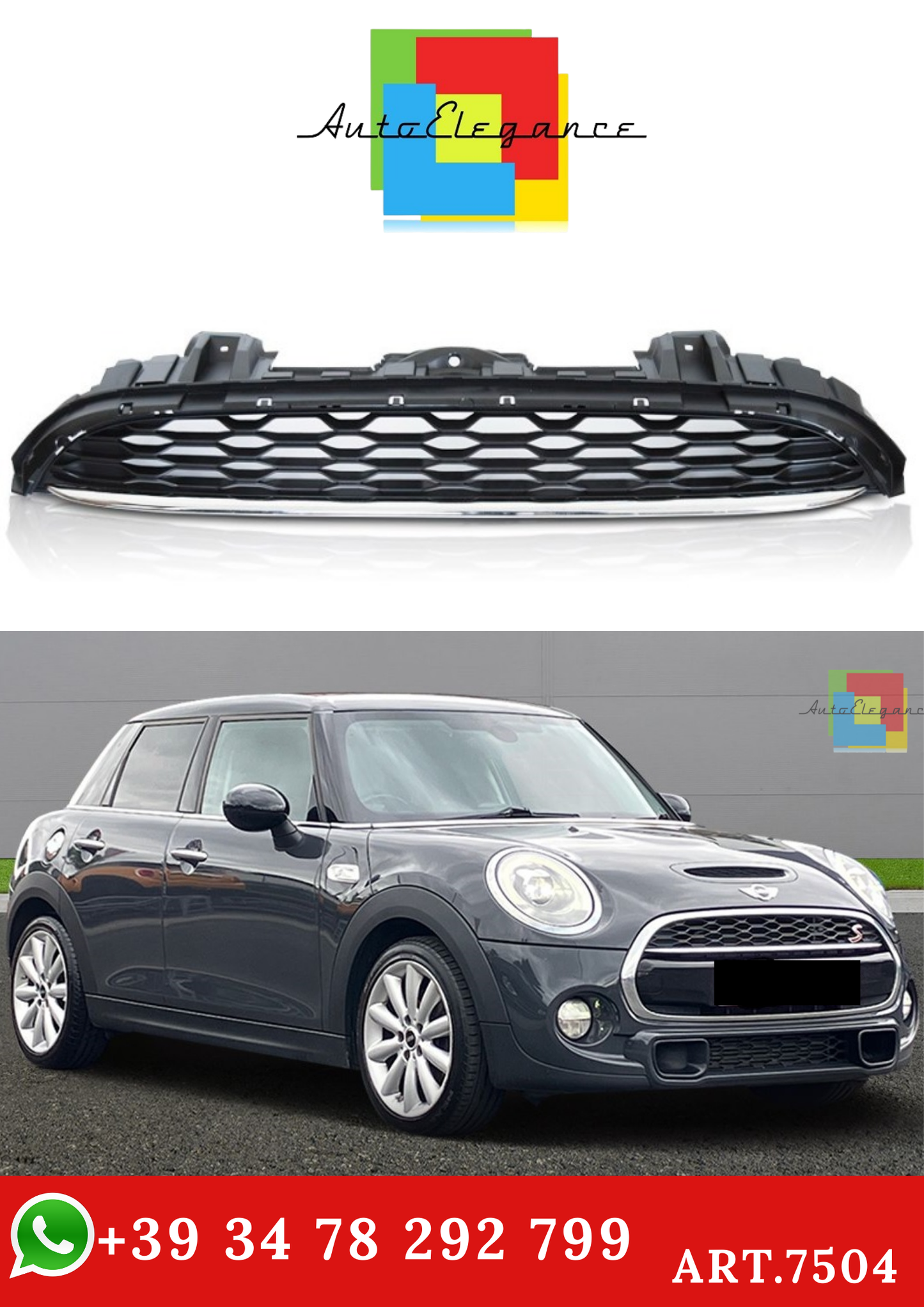💫ART.7504 GRIGLIA SPORT NERA CROMATA per MINI COOPER F55 F56 F57 14-21💫