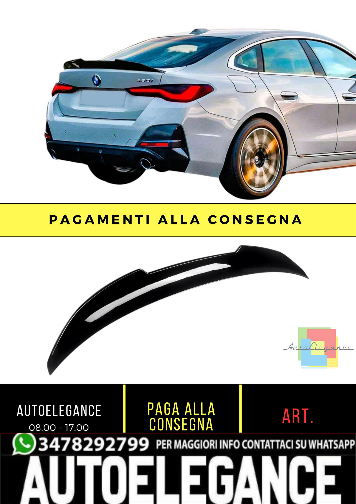 💕 Spoiler Posteriore PSM Style Nero Lucido BMW Serie 4 G26 Gran Coupé 💕