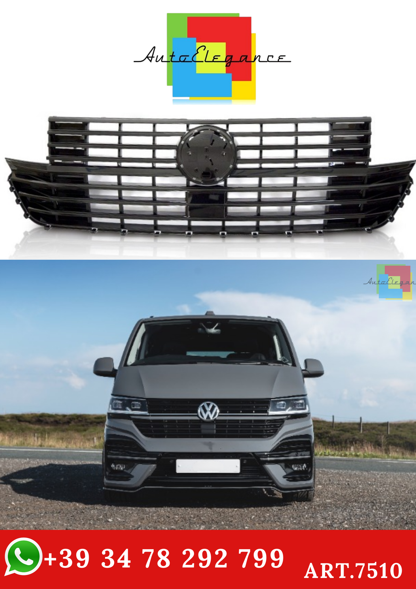 💫ART.7510 GRIGLIA NERA LUCIDA CON / BASE LOGO per VW T6.1 2020+💫