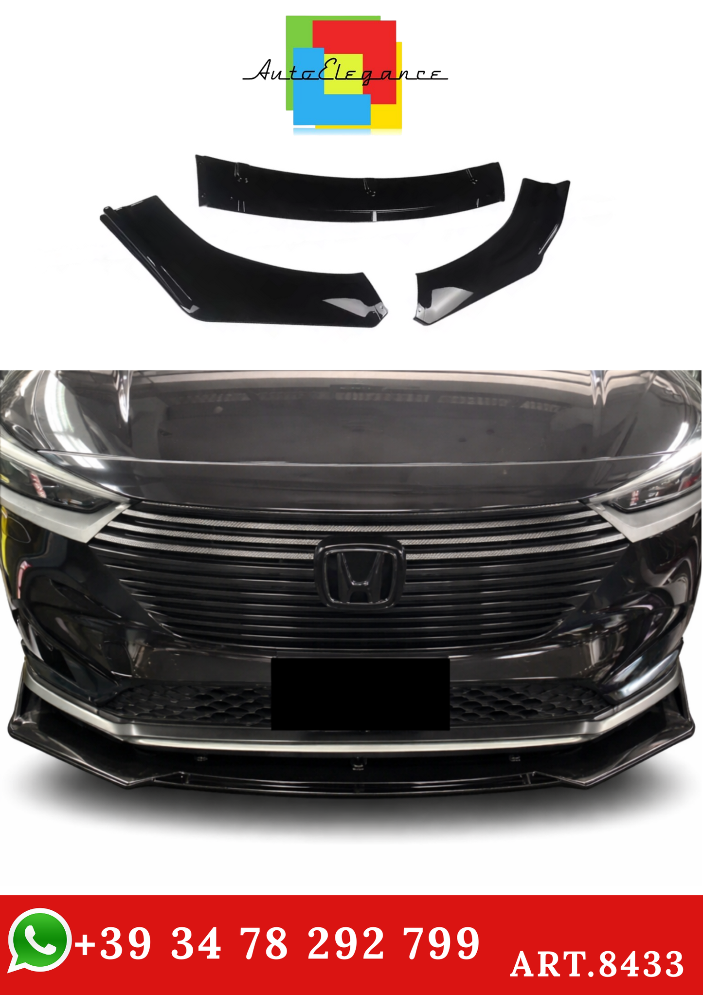 💫ART.8433 Splitter Anteriore Nero per Honda H-RV RV5 2021-2024💫