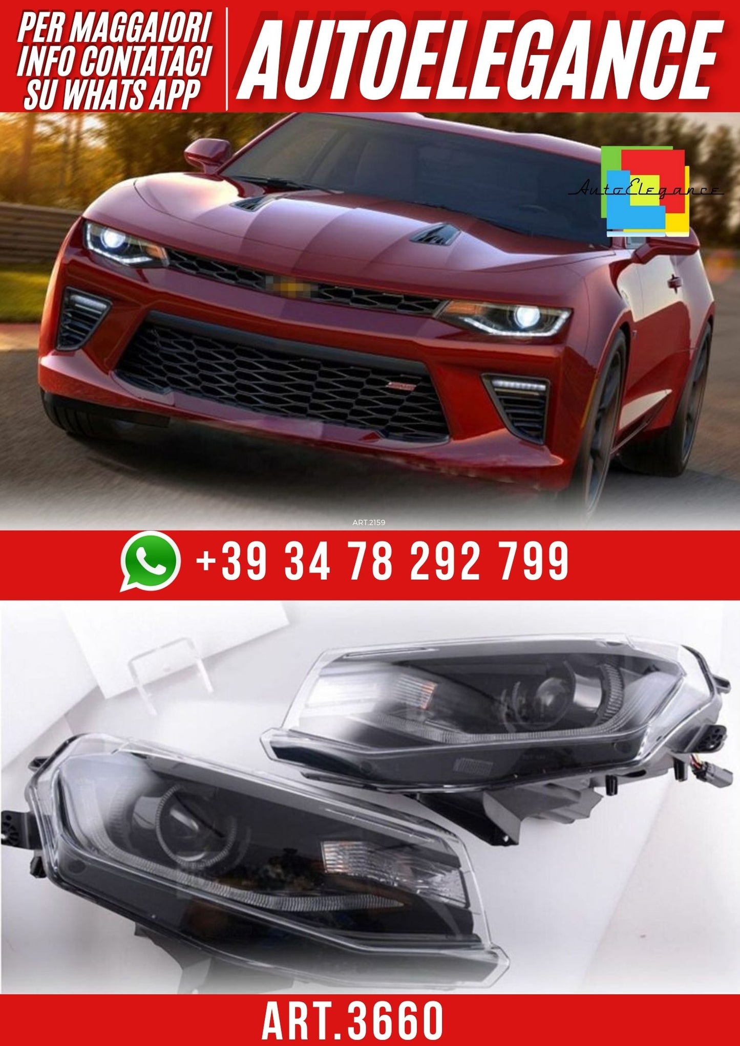 💫ART.3660 Fari anteriori a LED completi - Set adatto per CAMARO 16-18 LT/SS 💫