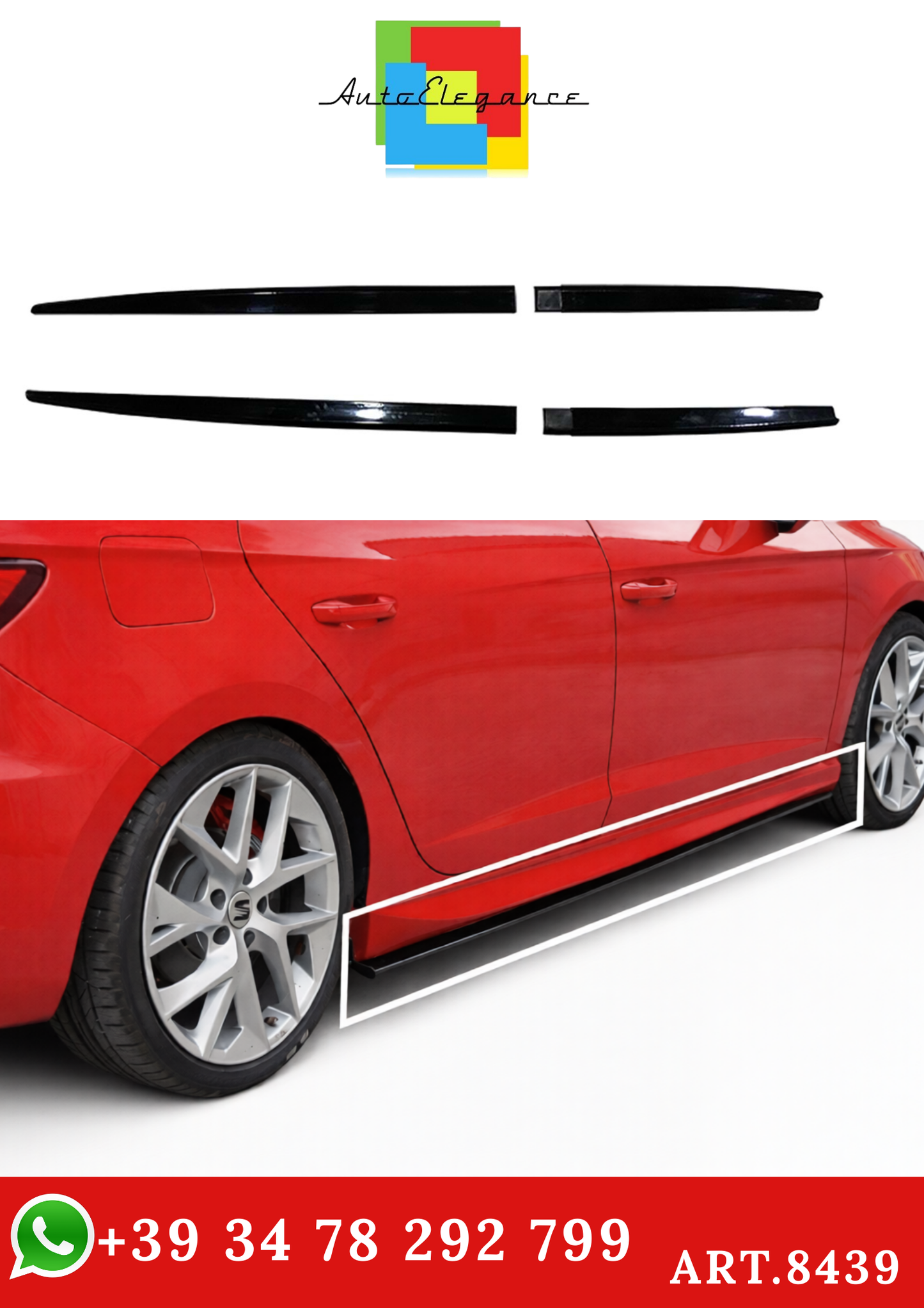 💫ART.8439 Sotto Minigonne per Leon MK3 2012-2020 (4 Pezzi) Nero Lucido💫