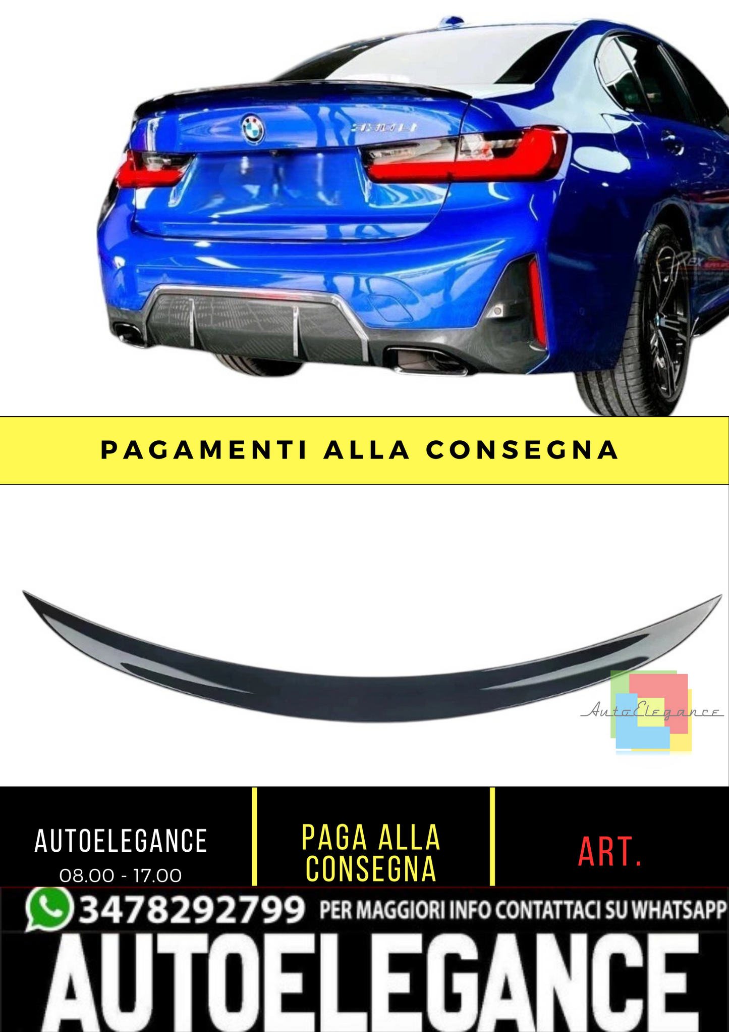 💕 Spoiler Posteriore P Style Nero Lucido BMW Serie 3 G20 2018–2024 💕