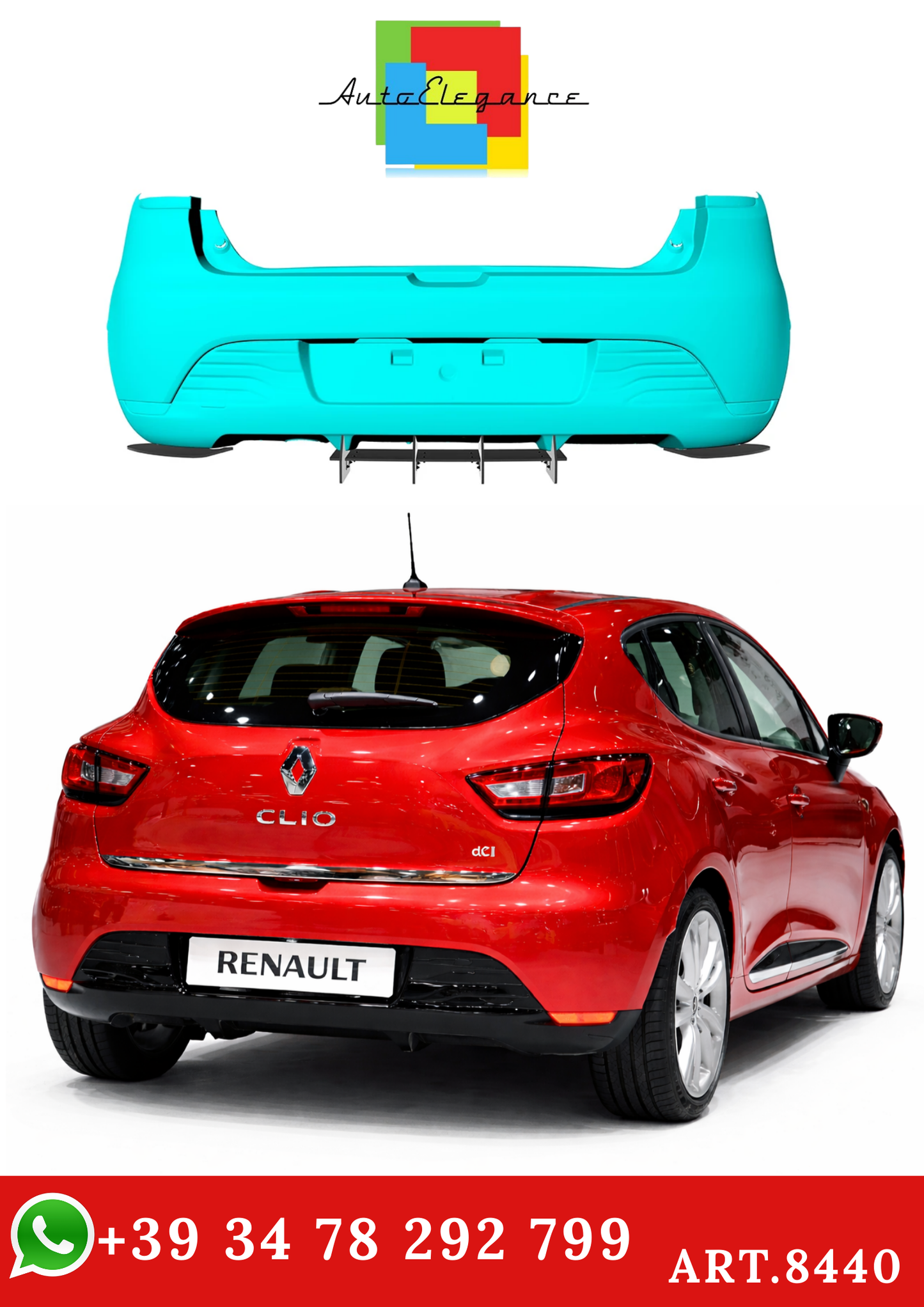 💫ART.8440 Diffusore Posteriore per Renault Clio Standard Edition 2013+ 💫