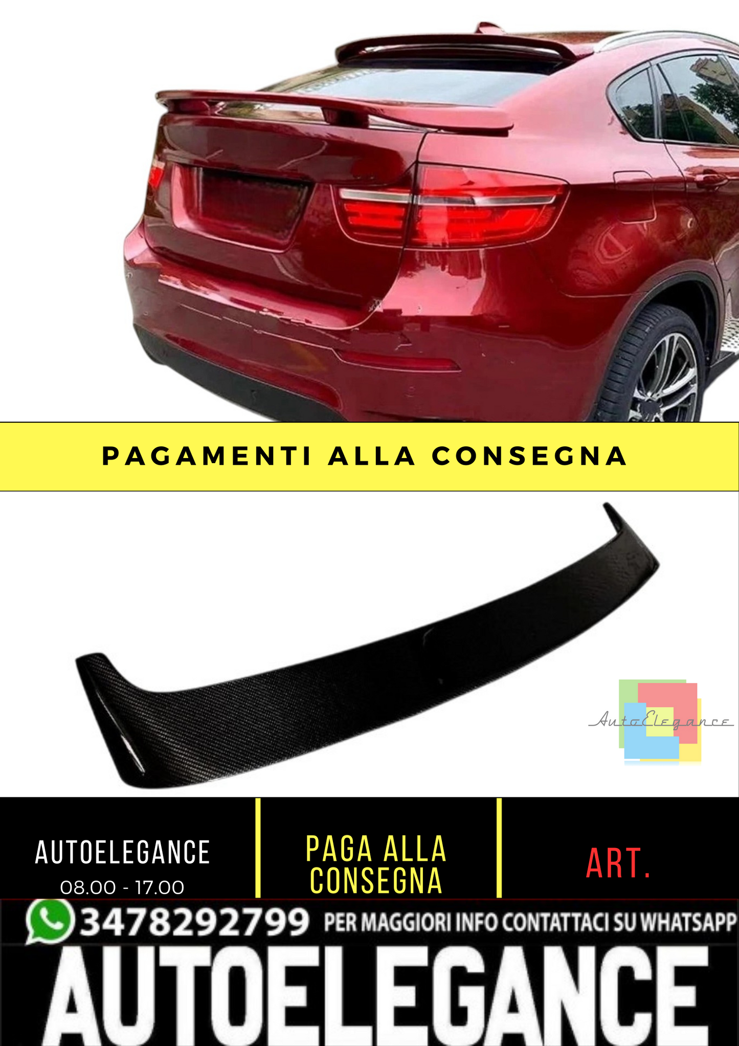 💕Spoiler Tetto Nero Lucido per BMW X6 E71 X6M 2008–2015 | Estensione Sportiva💕