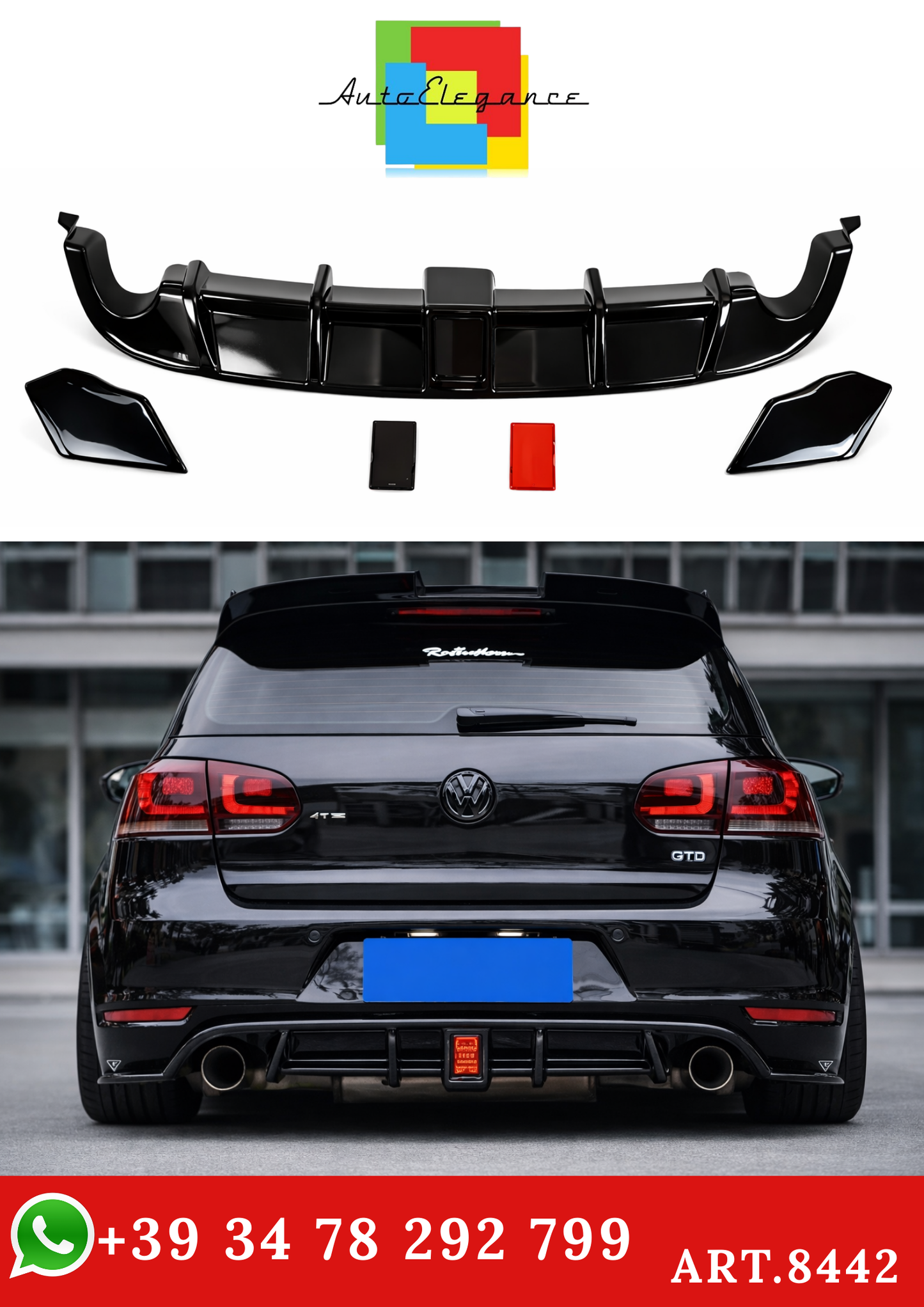 💫ART.8442 Diffusore Posteriore per VW Volkswagen Golf MK6 2008-2013 💫