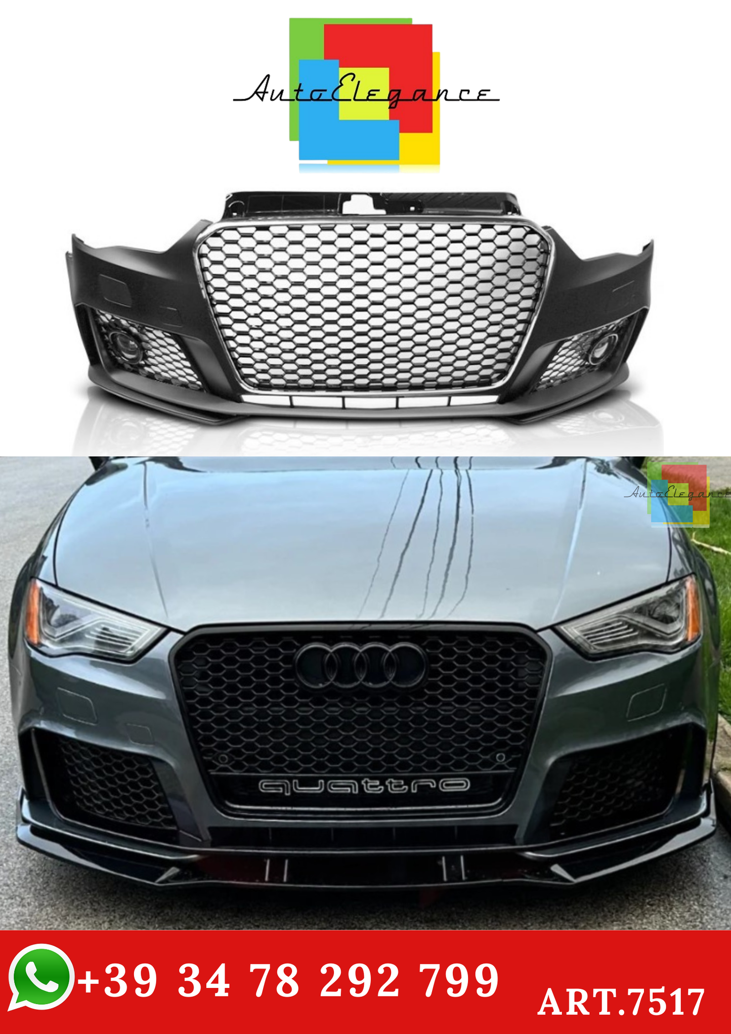 💫ART.7517 Paraurti Anteriore Look RS3 per AUDI A3 2012-2016💫