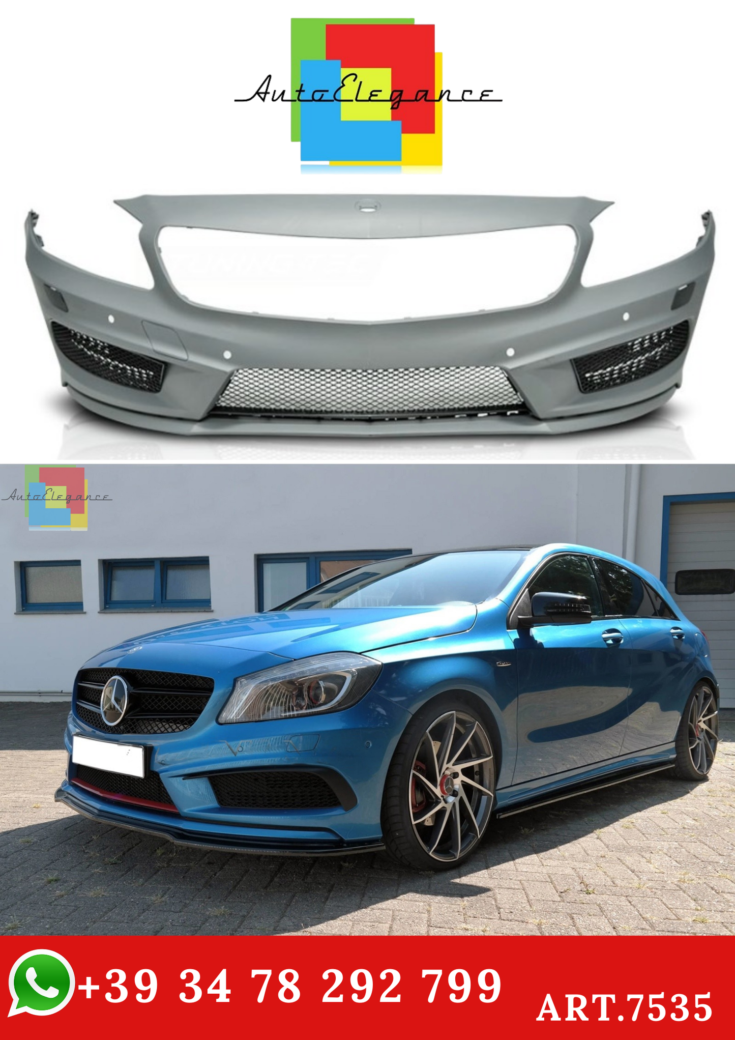 💫ART.7535 Paraurti Anteriore Look AMG 45 per Classe A W176 2012-2018💫