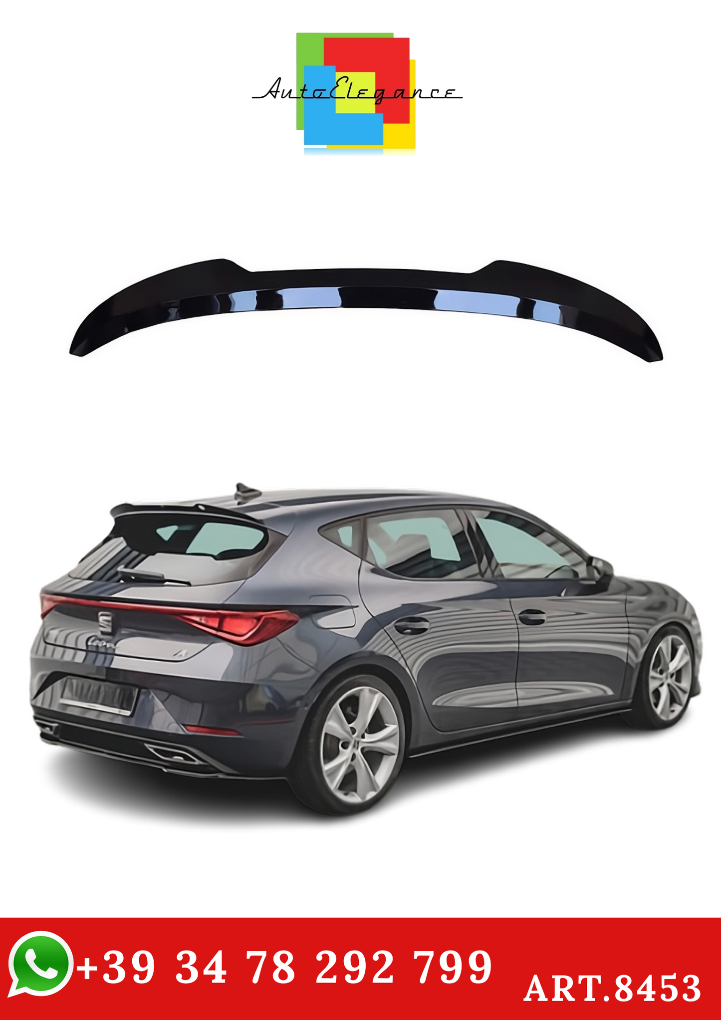 💫ART.8453 Spoiler sul Tetto per SEAT LEON MK4 Nero Lucido 2013+💫