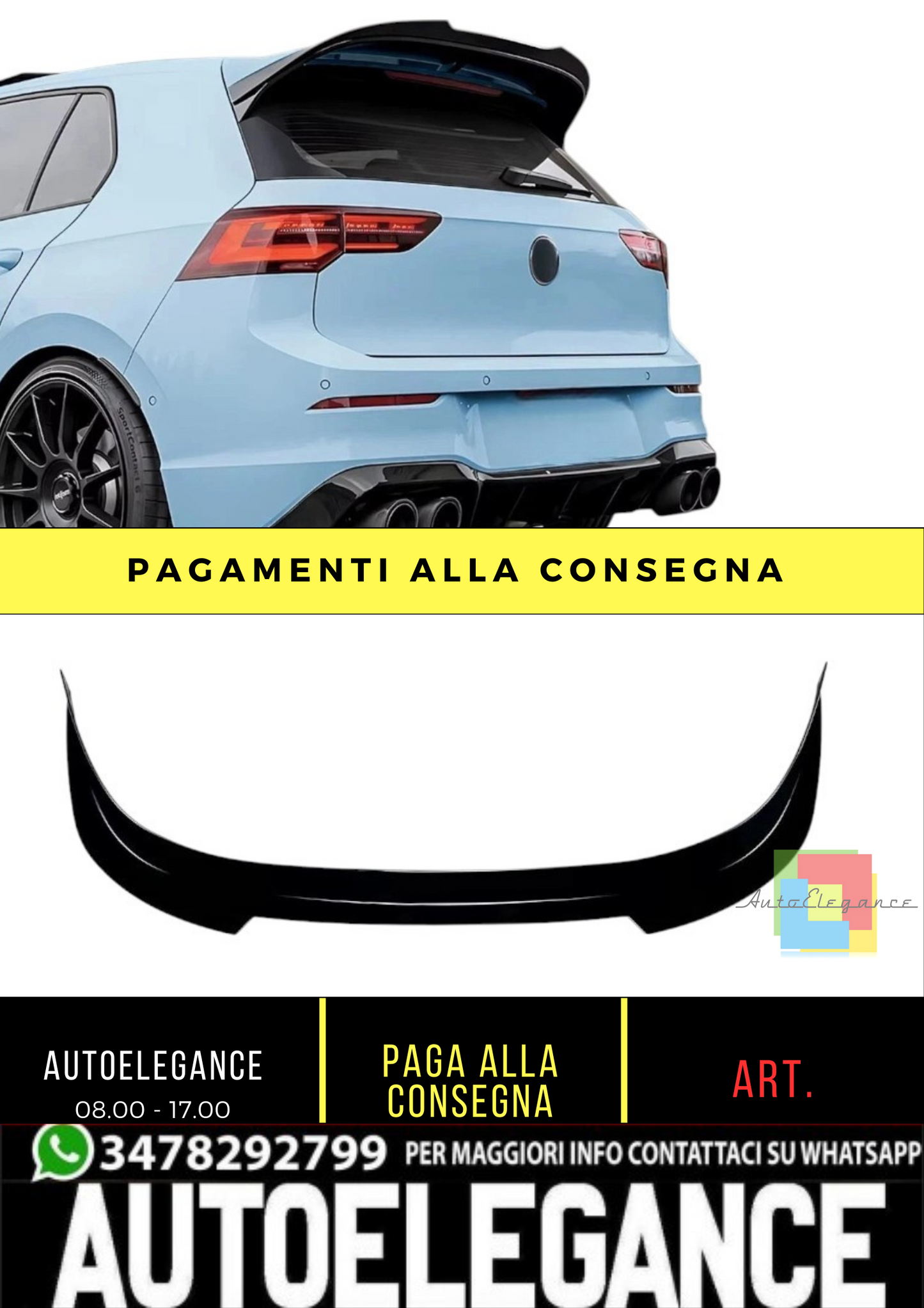 💕 Spoiler Tetto Nero Lucido Add-On per VW Golf MK8 R GTI GTD CS Clubsport 💕