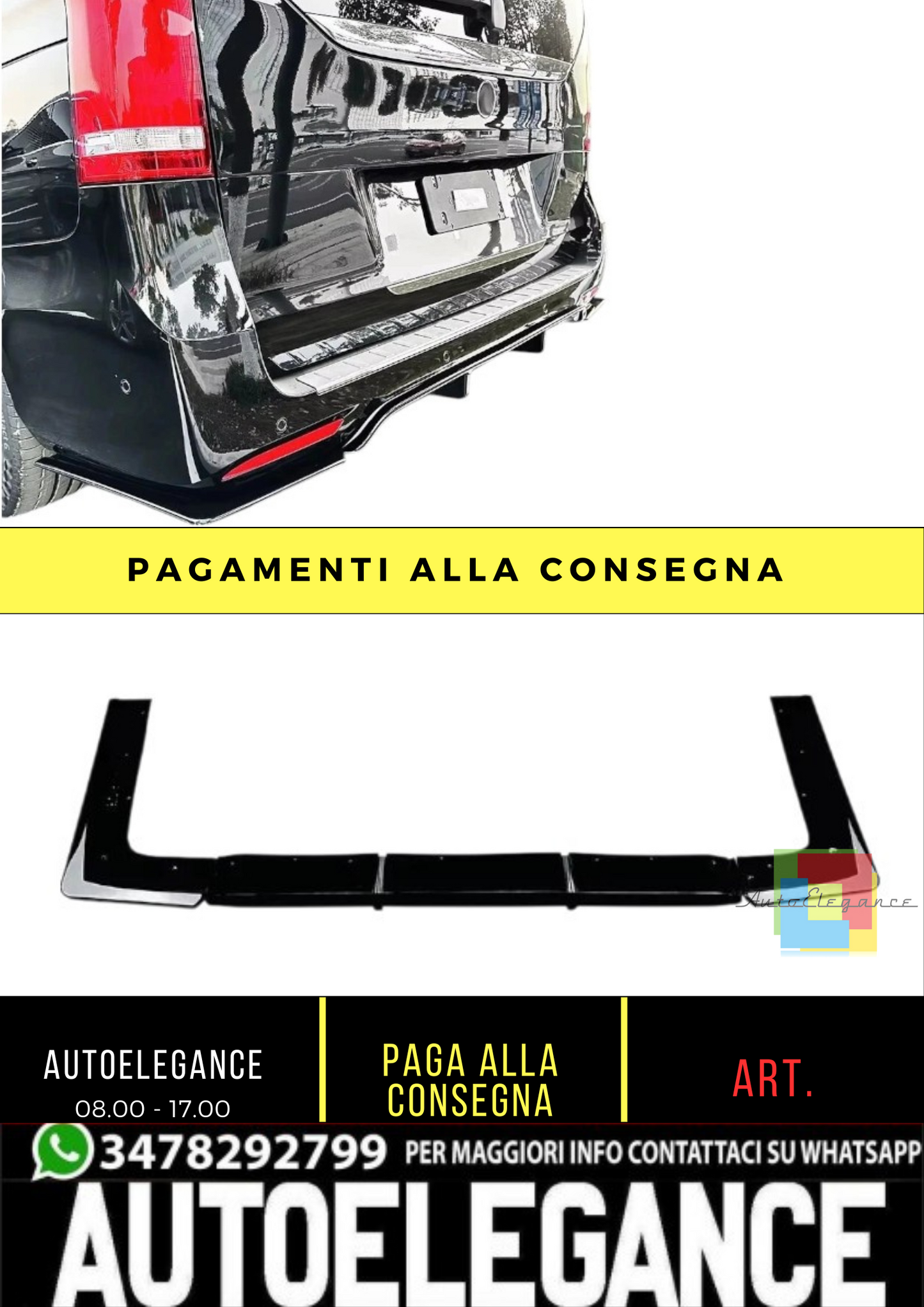 💕 Diffusore Posteriore Nero Lucido per Mercedes V-Class Vito W447 2014–2022 💕