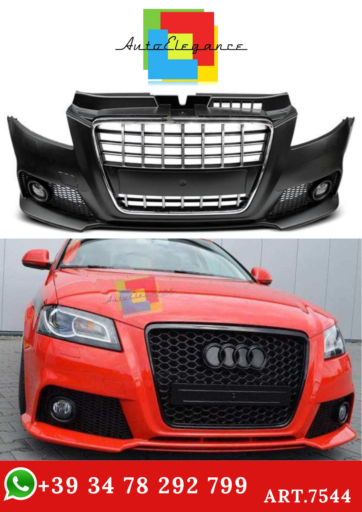 💫ART.7544 Paraurti Anteriore Stile S3 Cromato Nero per AUDI A3 2008-2012💫