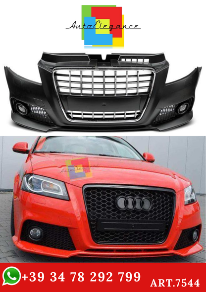 💫ART.7544 Paraurti Anteriore Stile S3 Cromato Nero per AUDI A3 2008-2012💫