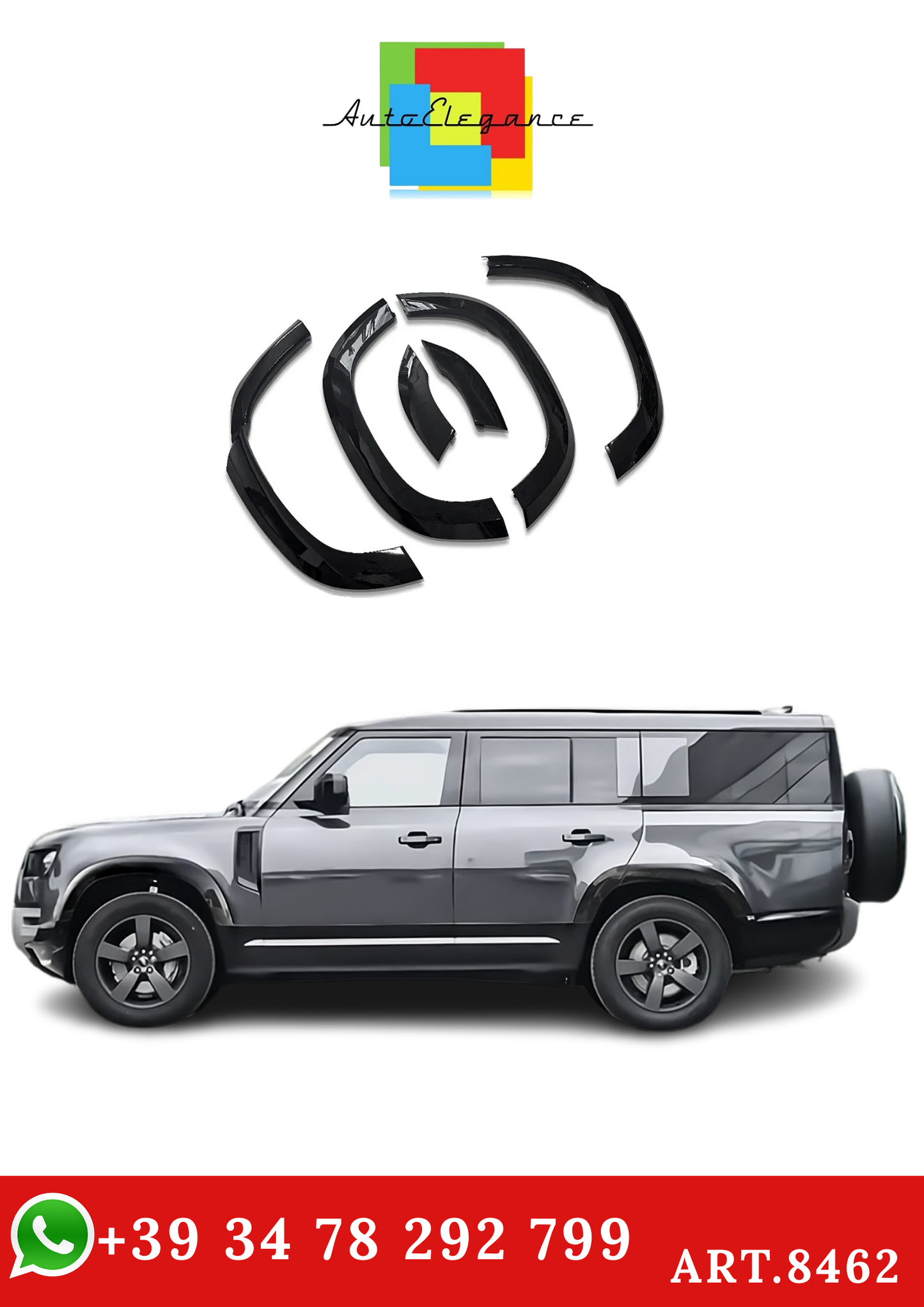 💫ART.8462 Parafanghi per Land Rover Defender 90 110 130 L663 Nero 2020+💫