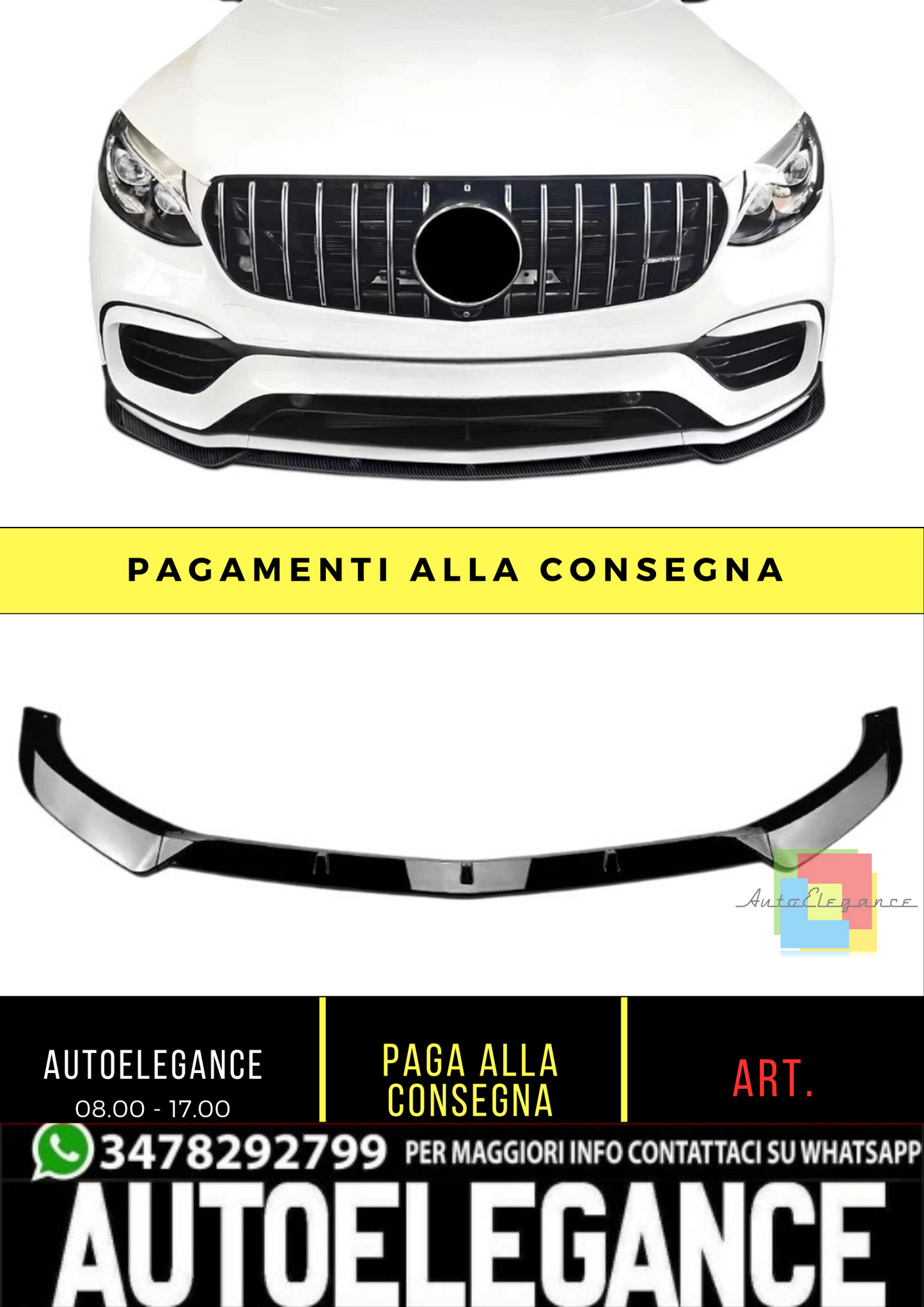 💕 Splitter Anteriore Nero Lucido per Mercedes GLC63 AMG W253 Pre-Facelift 💕