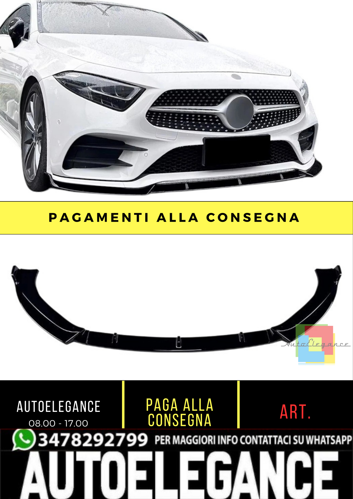 💕 Splitter Anteriore Nero Lucido per Mercedes CLS W257 AMG Line 2018–2023 💕