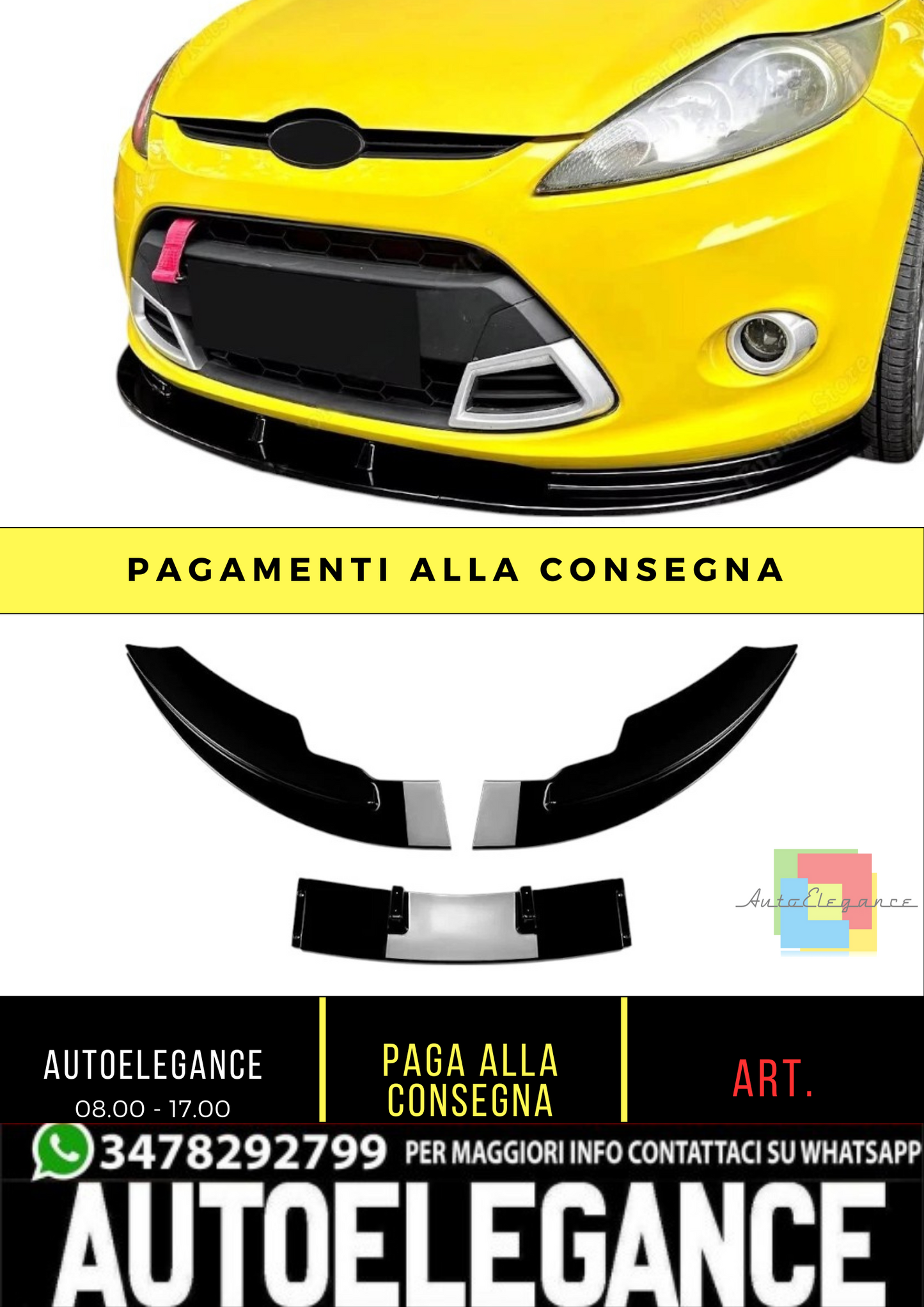 💕 Splitter Anteriore Nero Lucido per Ford Fiesta MK7 2012–2017 | Look Sport 💕