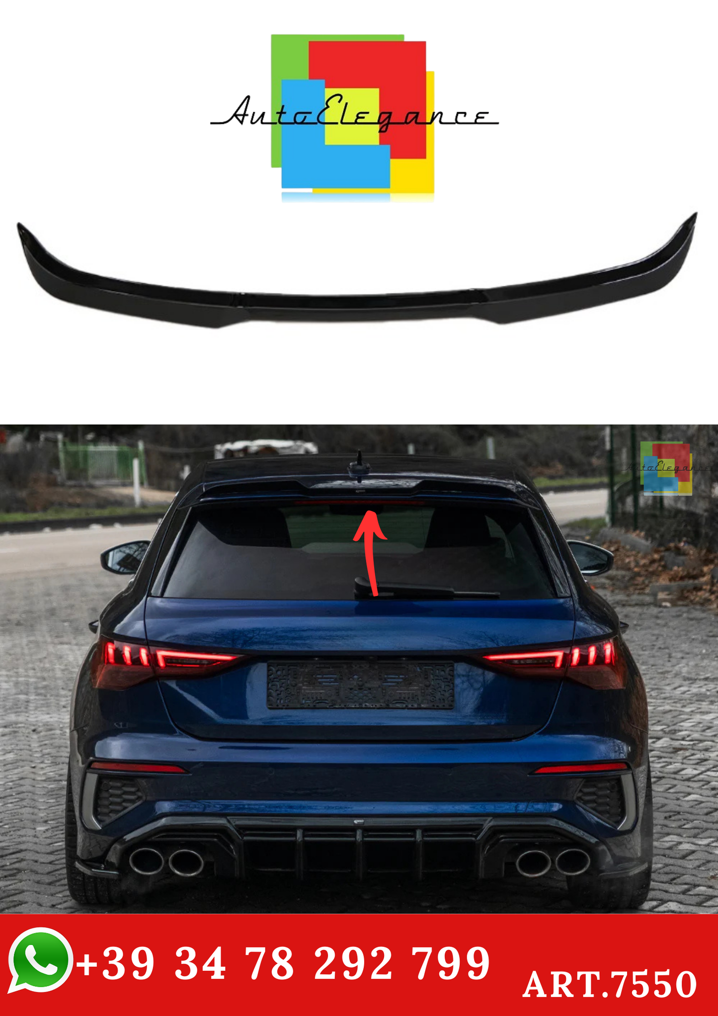 💫ART.7550 Spoiler da Tetto per AUDI A3 S-Line/S3 8Y (Sportback) Facelift 2025+💫