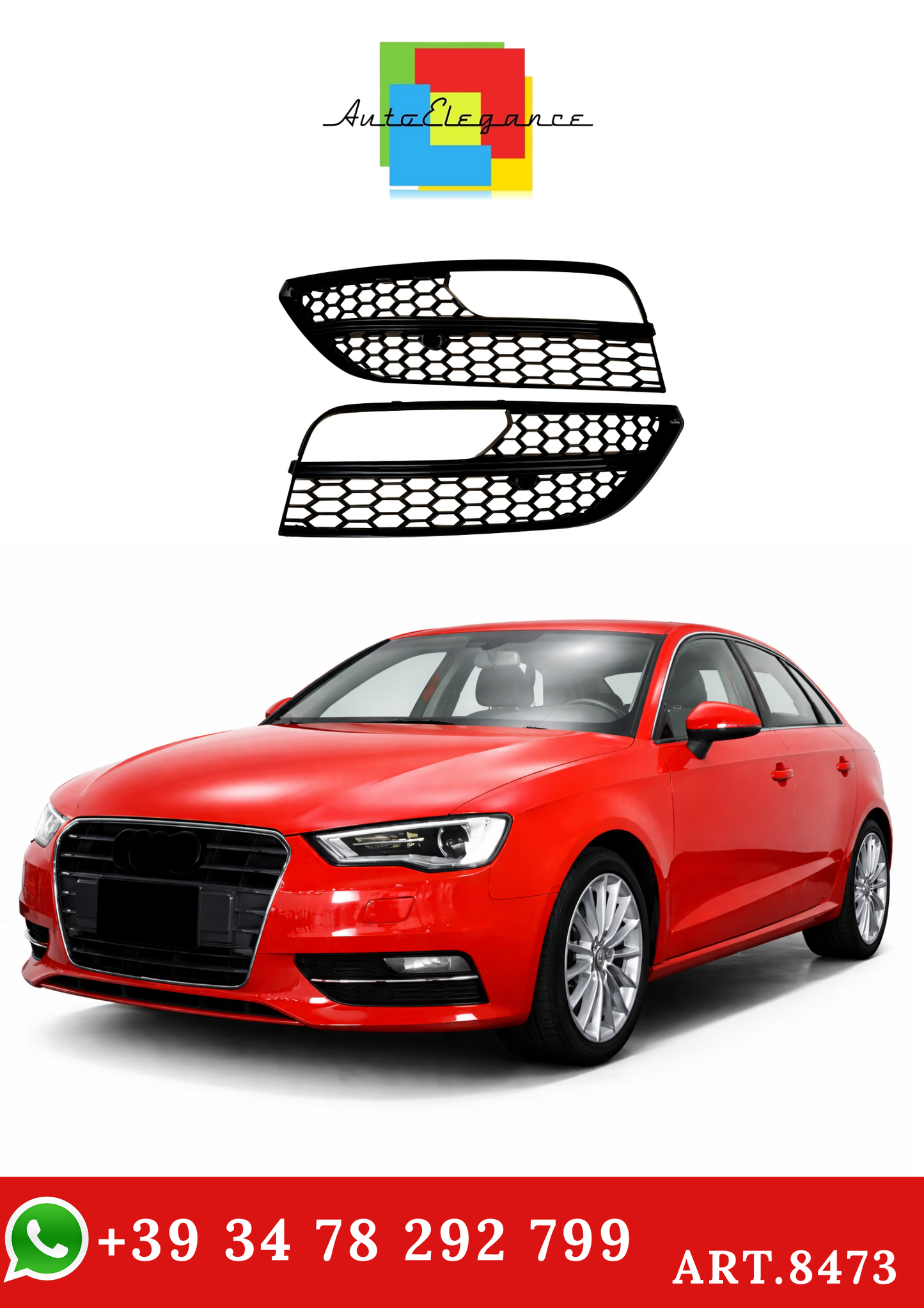 💫ART.8473 Set Griglia Fendinebbia argendo/nero lucido per Audi A3 2012+💫