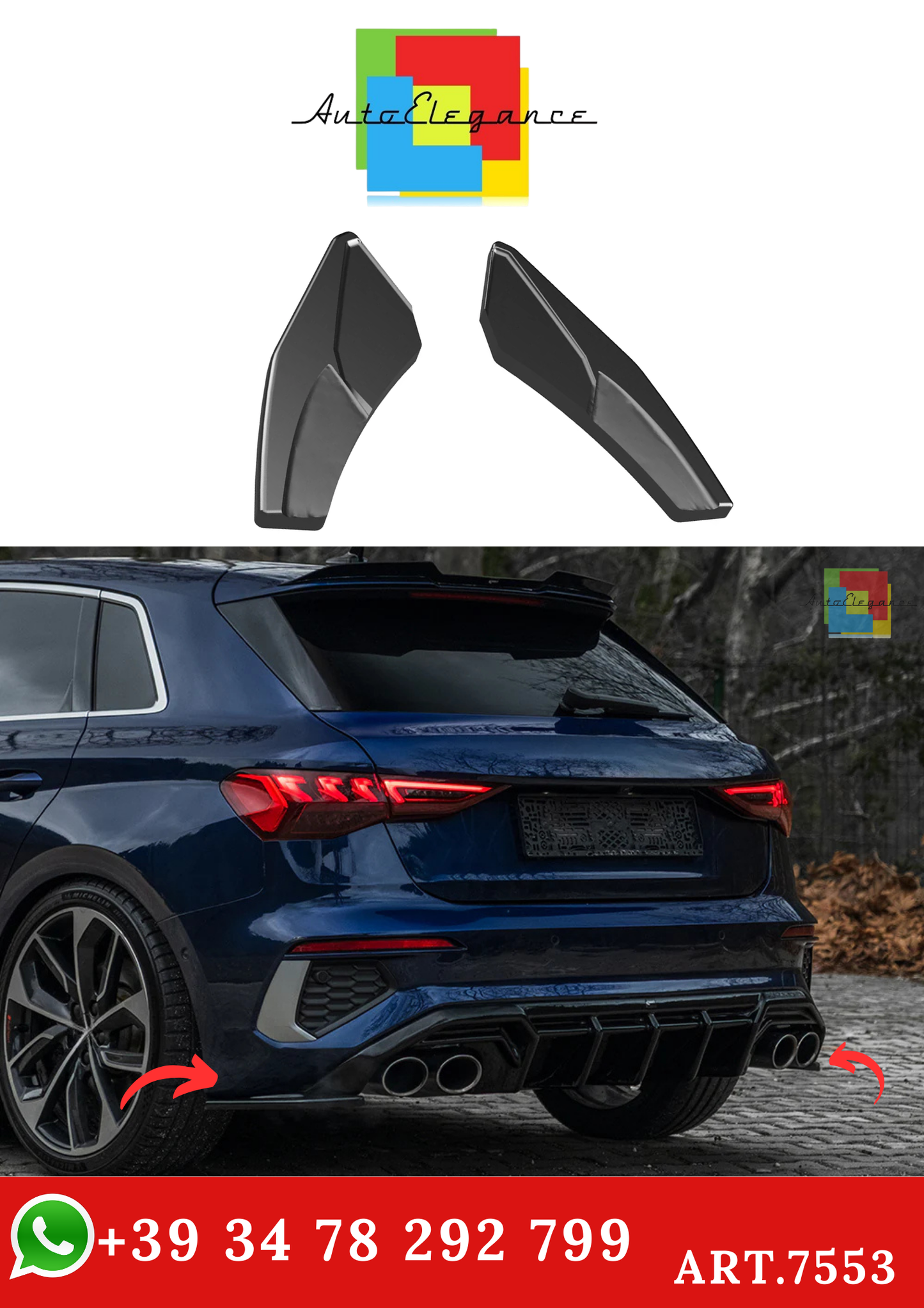 💫ART.7553 Flaps adatti per AUDI A3 S-Line/S3 8Y (Sportback) Facelift 2025+💫