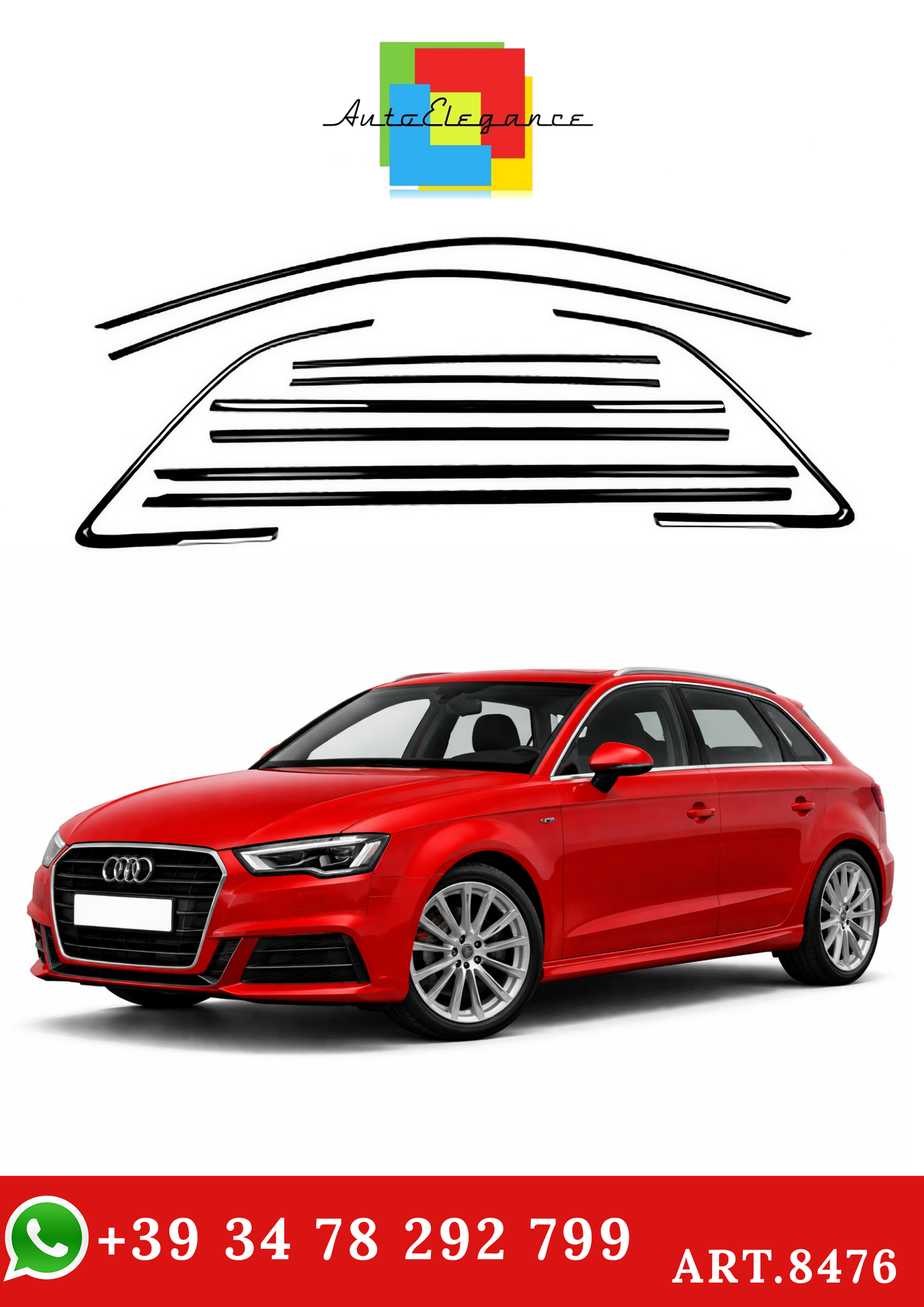 💫ART.8476 Modanature Finestrini per Audi A3 S3 RS3 Hatchbacks 2013-2020💫