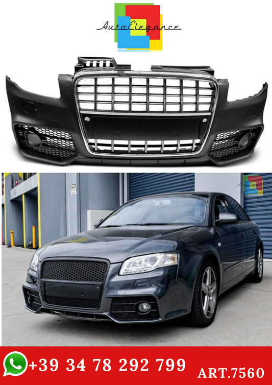 💫ART.7560 Paraurti Anteriore Look S-Line Cromato Nero per AUDI A4 04-08💫