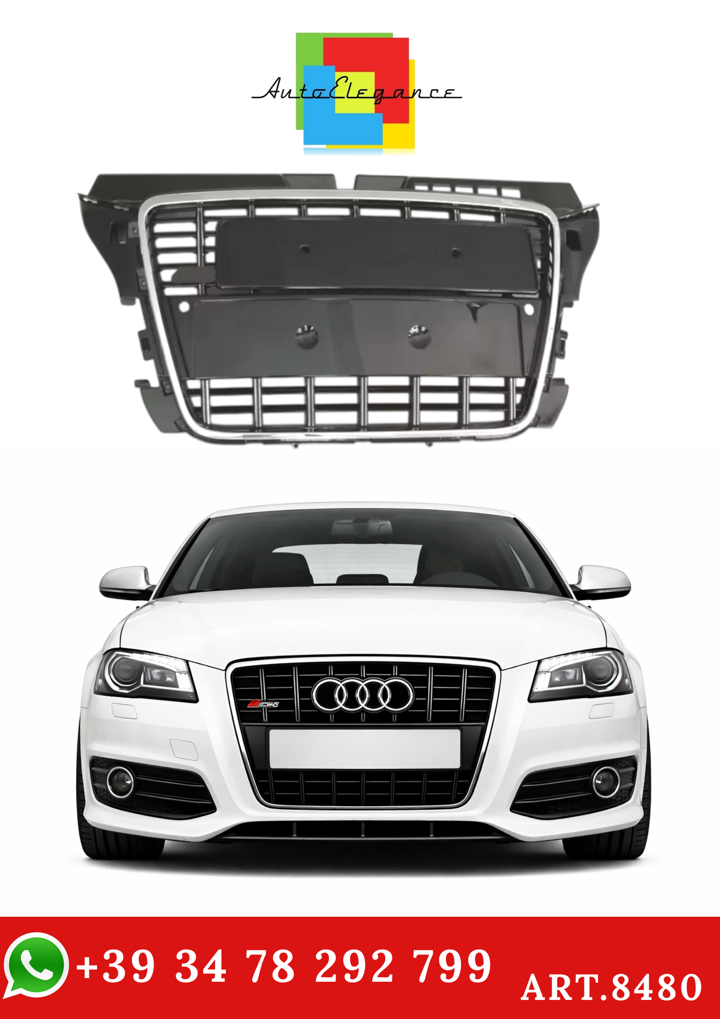 💫ART.8480 Griglia Anteriore Sportiva (ABS) per Audi A3 S3 8P 2009-2011 💫
