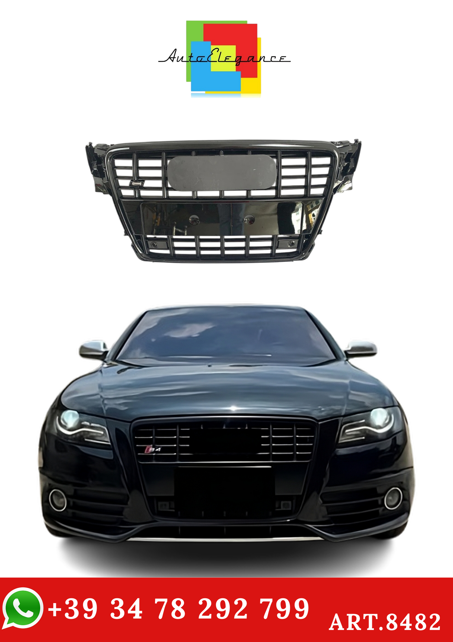 💫ART.8482 Griglia Anteriore Nero Lucido / Cromato stile S4 per Audi A4 09-12💫