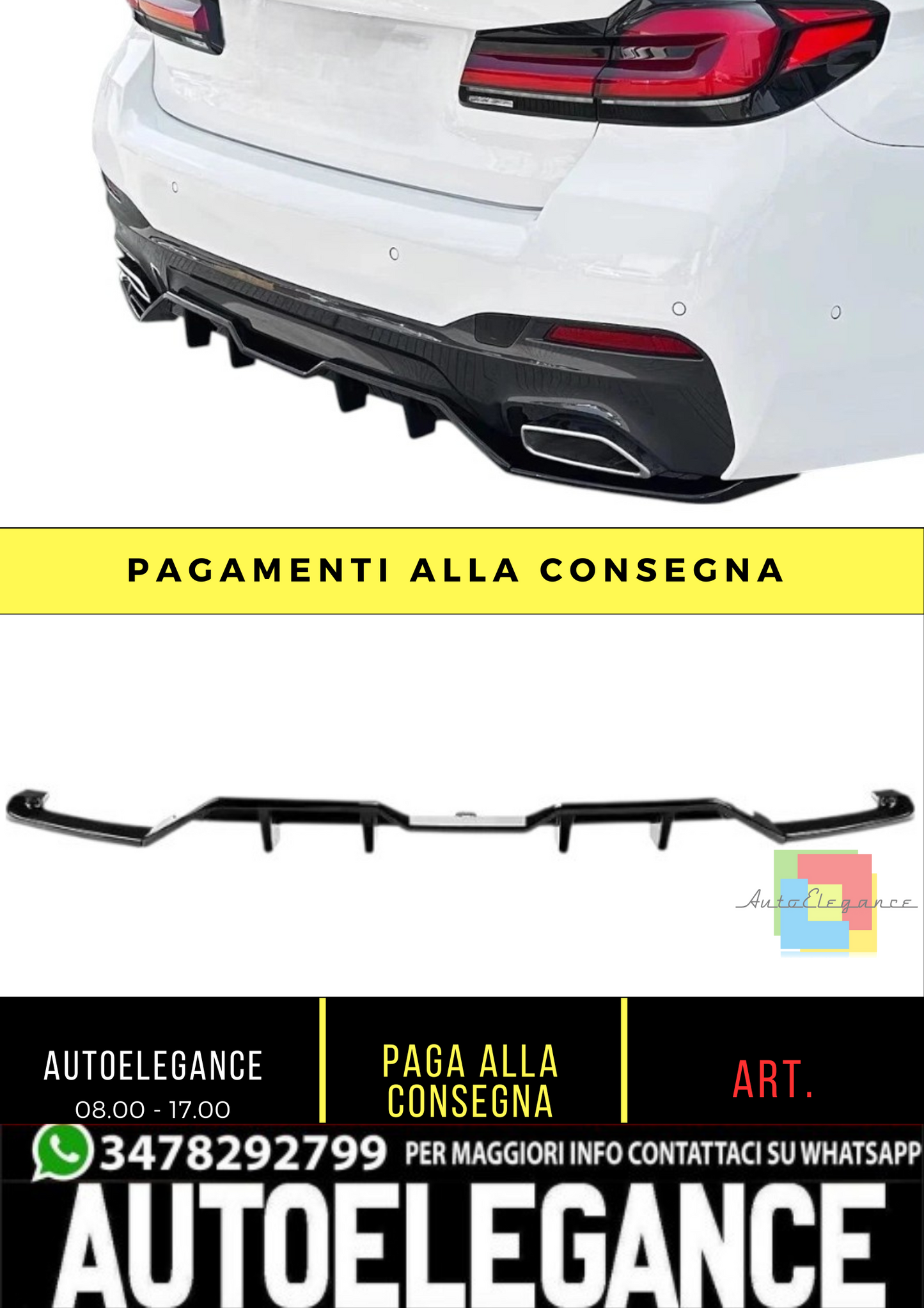 💕 Diffusore Posteriore Nero Lucido per BMW Serie 5 G30 LCI M Sport 💕