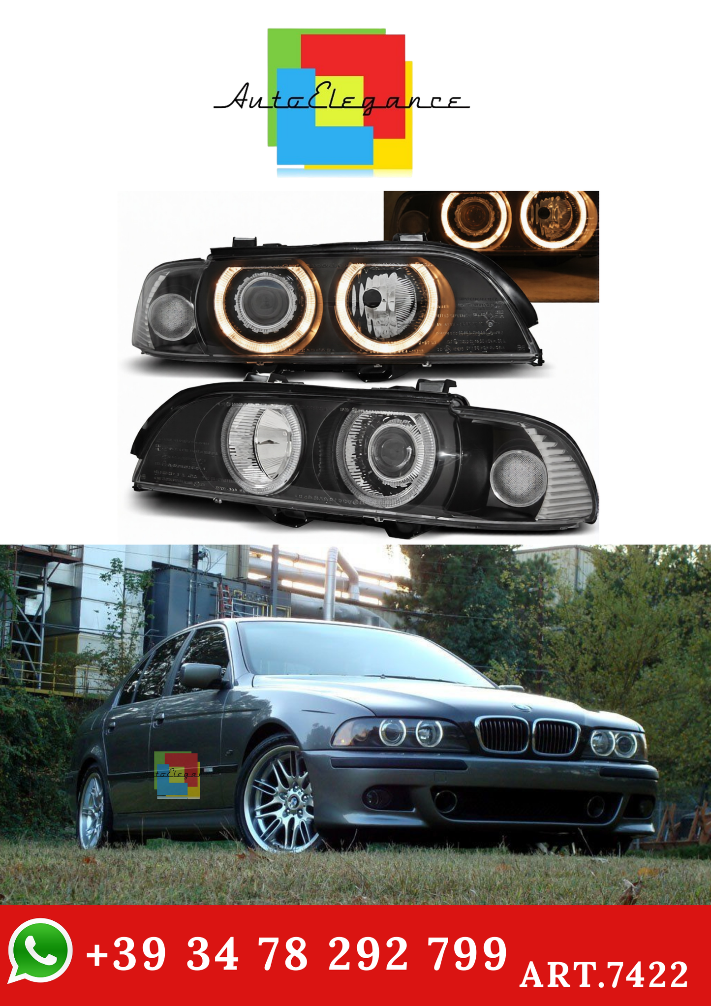 💫ART.7422 FARI ANTERIORI "XENON" ANGEL EYES NERI per BMW E39 09.95-06.03💫