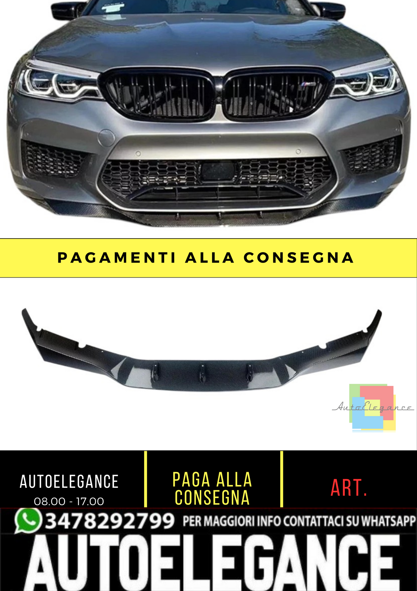 💕 Splitter Anteriore Nero Lucido per BMW M5 F90 Pre-LCI 2017–2020 | Body Kit 💕