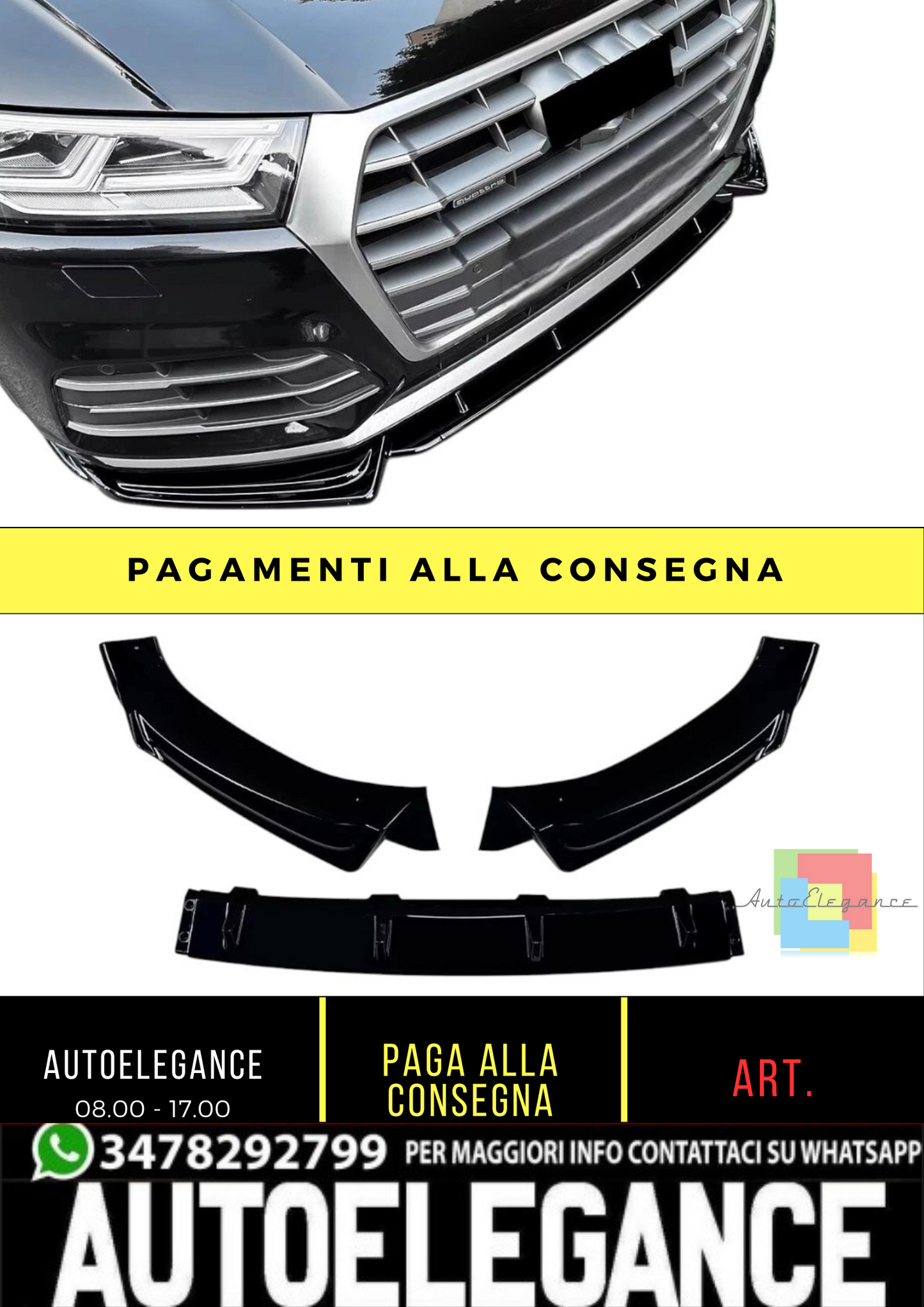💕 Splitter Anteriore Nero Lucido per Audi Q5 SQ5 FY S Line 2018–2020 💕