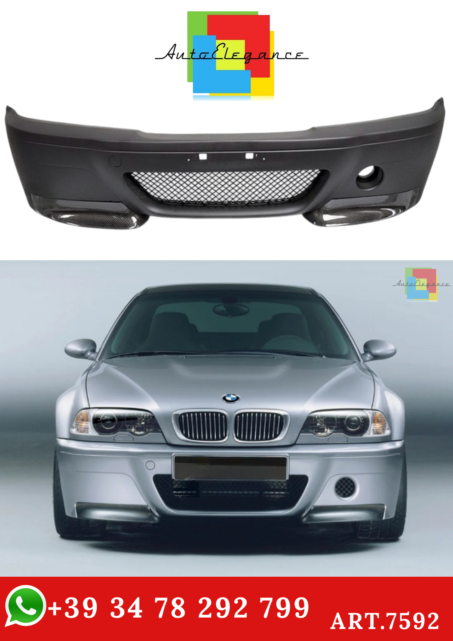 💫ART.7592 Paraurti ANTERIORE CSL LOOK Carbonio per BMW M3 E46 99-07💫