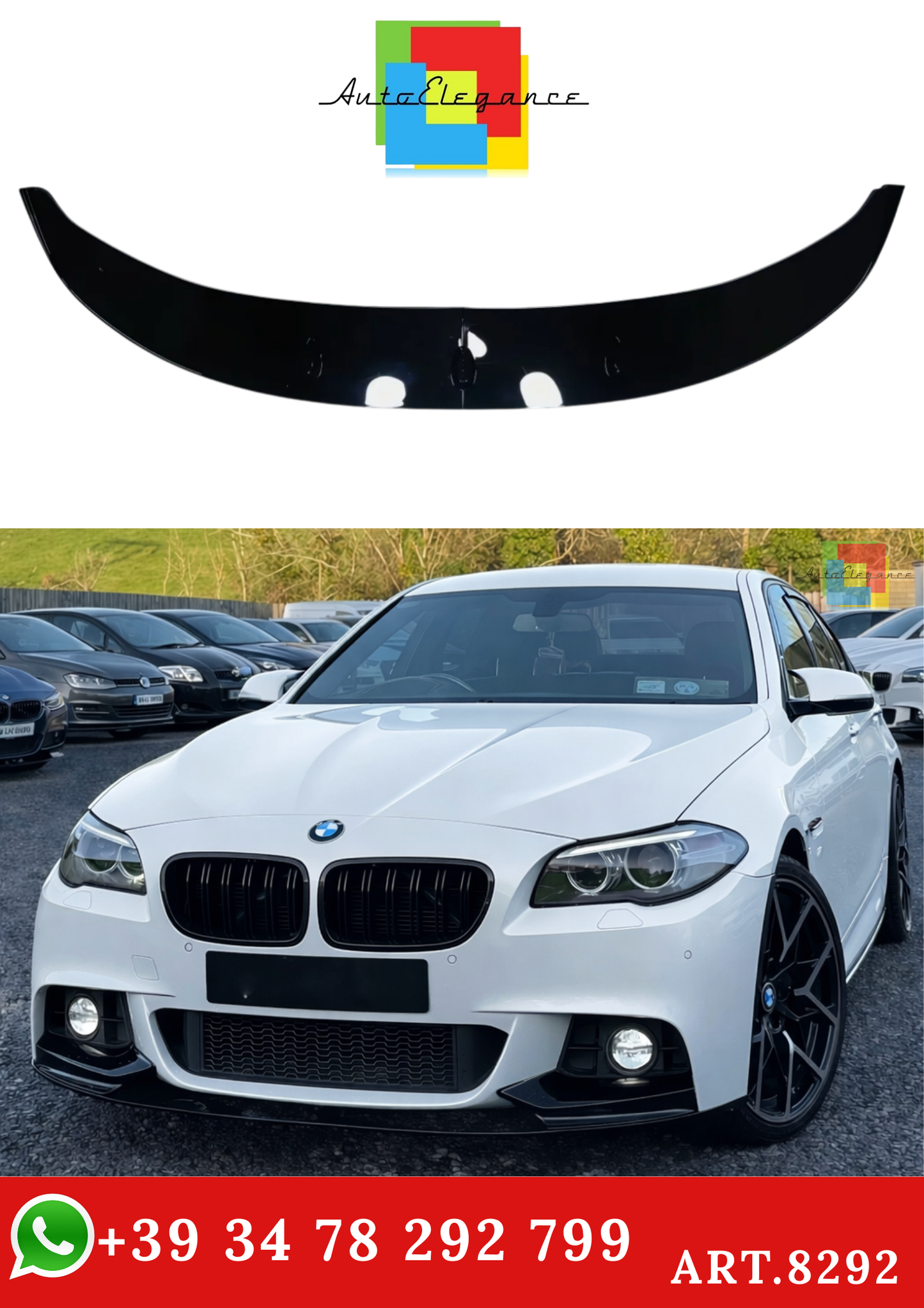 💫ART.8292 Splitter Anteriore Nero Lucido per BMW Serie 5 F10 F11 M Sport 2010+💫