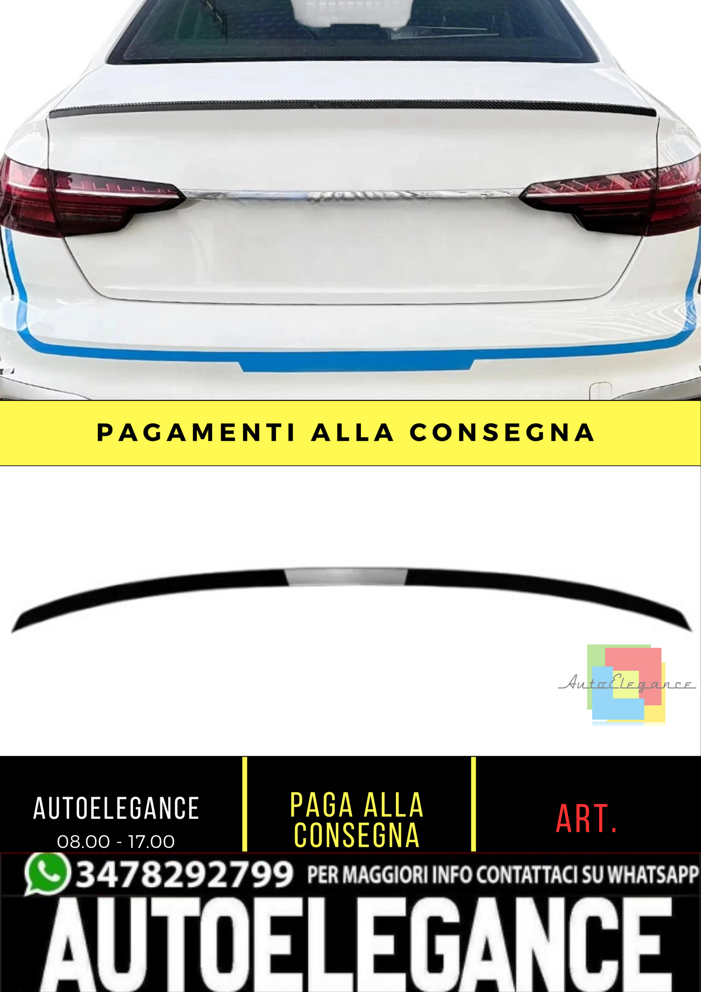 💕 Spoiler Nero Lucido Stile S4 per Audi A4 B9 Berlina 2016+ | Body Kit 💕