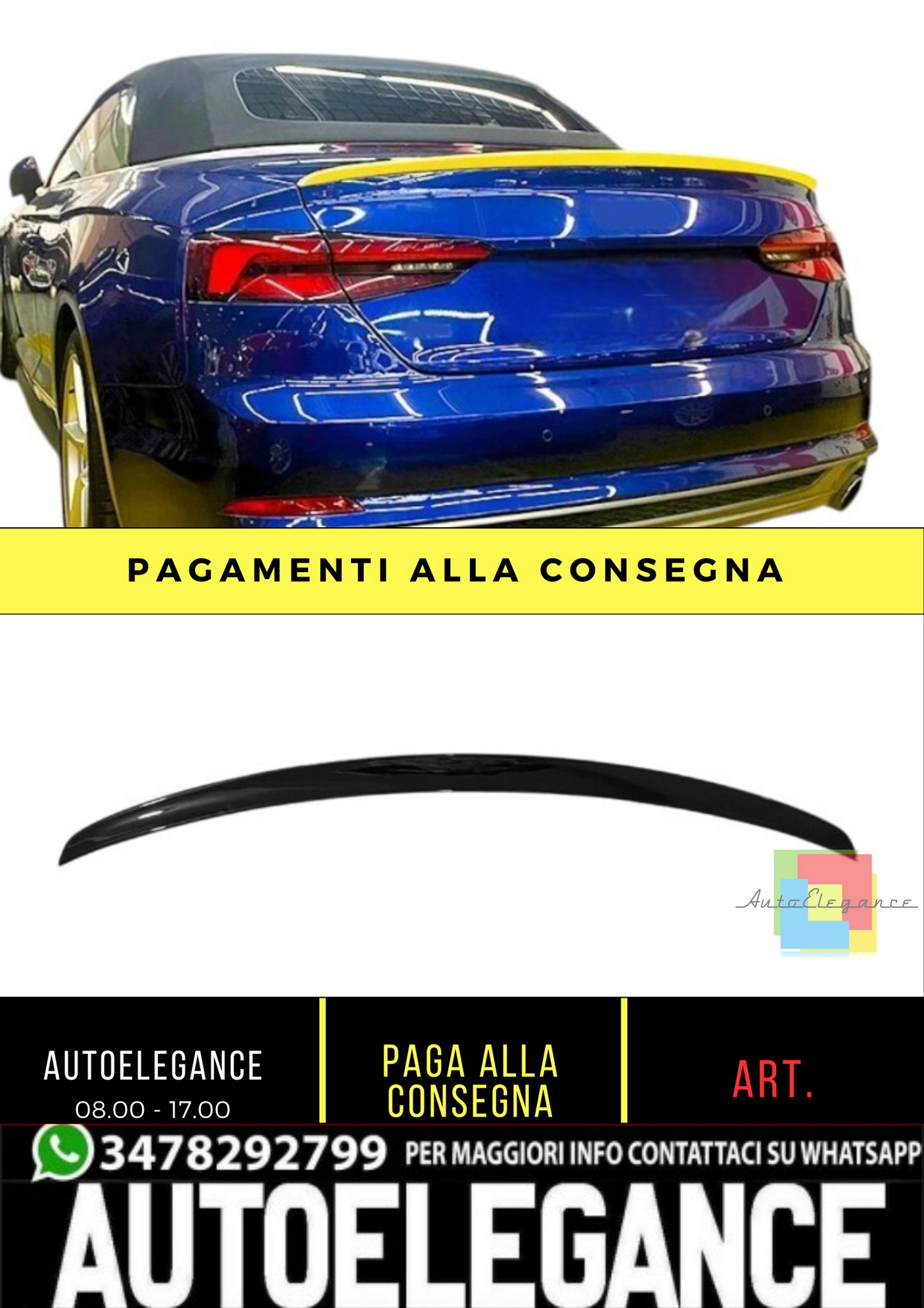 💕 Spoiler Nero Lucido per Audi A5 S5 B9 Cabriolet 2017+ | Body Kit Posteriore💕